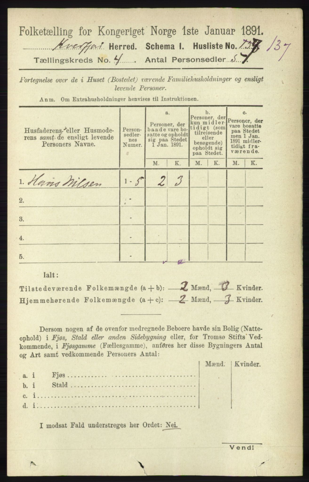 RA, 1891 census for 1911 Kvæfjord, 1891, p. 1887