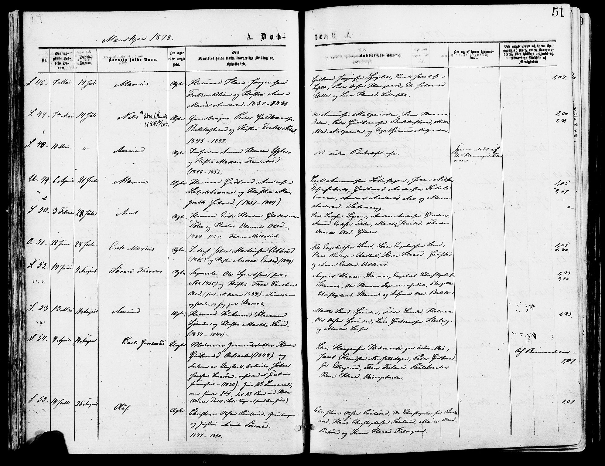 Sør-Odal prestekontor, SAH/PREST-030/H/Ha/Haa/L0005: Parish register (official) no. 5, 1876-1885, p. 51