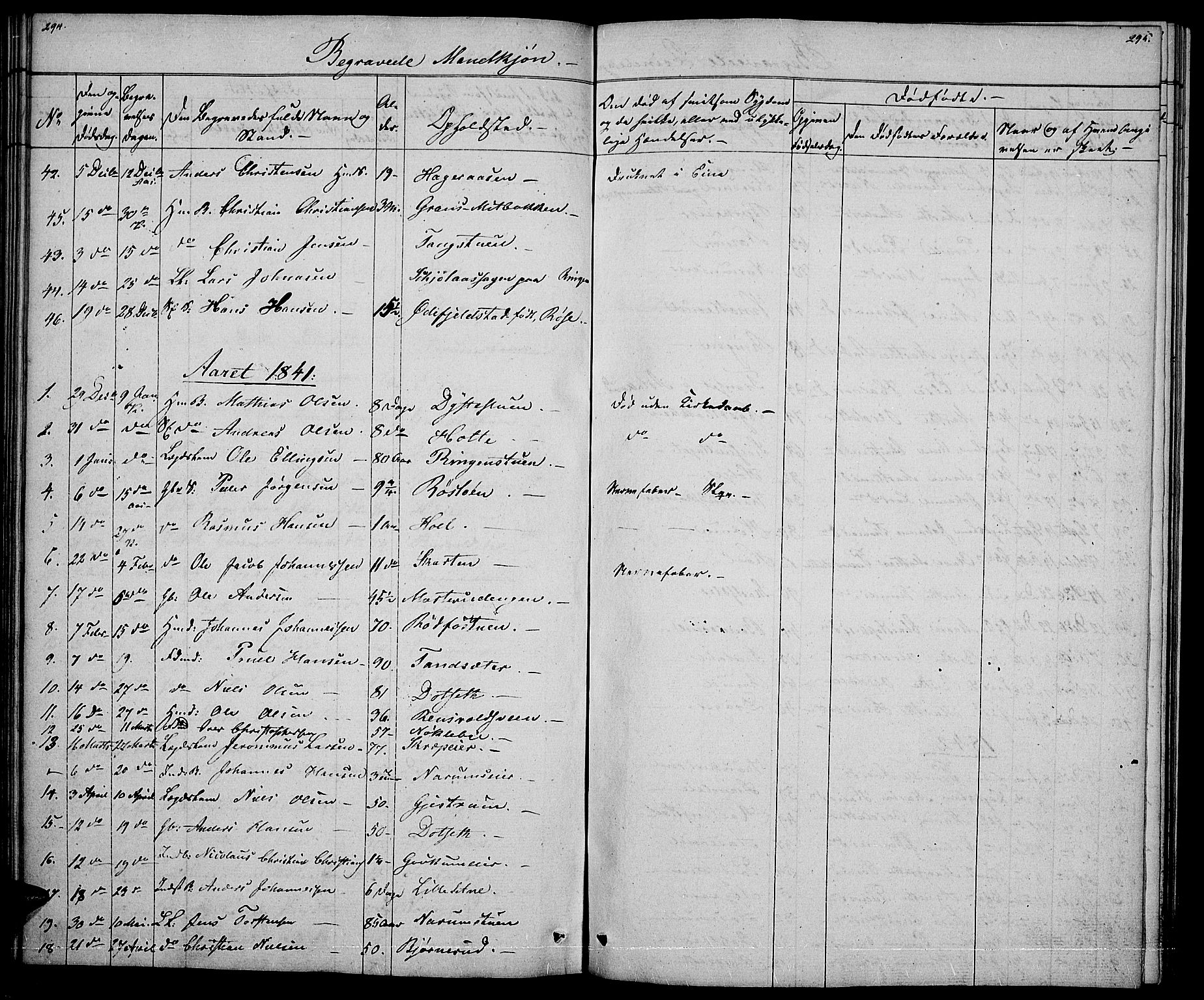 Vestre Toten prestekontor, AV/SAH-PREST-108/H/Ha/Hab/L0002: Parish register (copy) no. 2, 1836-1848, p. 294-295