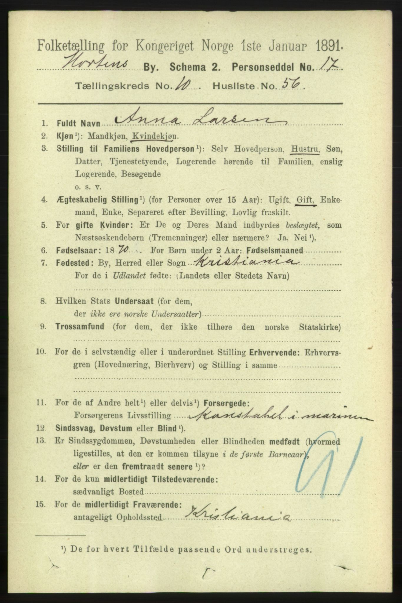 RA, 1891 census for 0703 Horten, 1891, p. 6552