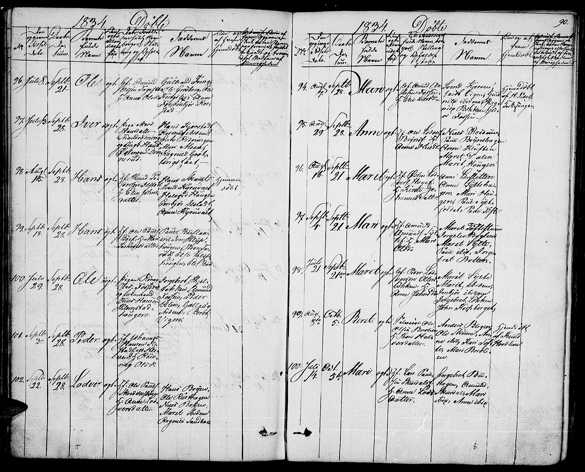 Fron prestekontor, SAH/PREST-078/H/Ha/Haa/L0003: Parish register (official) no. 3, 1828-1838, p. 90