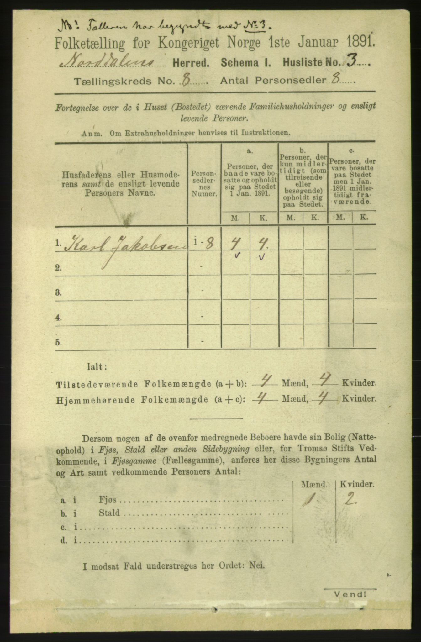 RA, 1891 census for 1524 Norddal, 1891, p. 1516