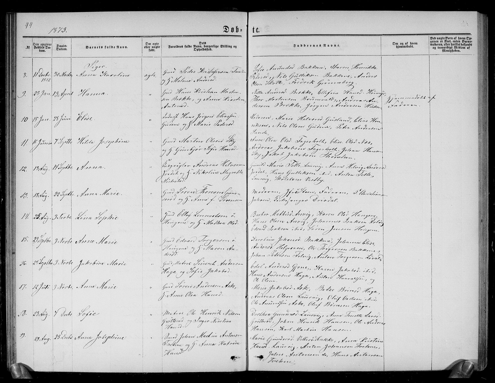 Brunlanes kirkebøker, SAKO/A-342/G/Ga/L0002: Parish register (copy) no. I 2, 1866-1876, p. 44