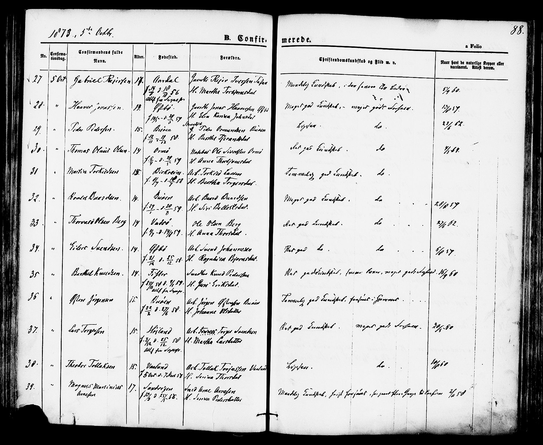 Hetland sokneprestkontor, AV/SAST-A-101826/30/30BA/L0004: Parish register (official) no. A 4, 1862-1881, p. 88