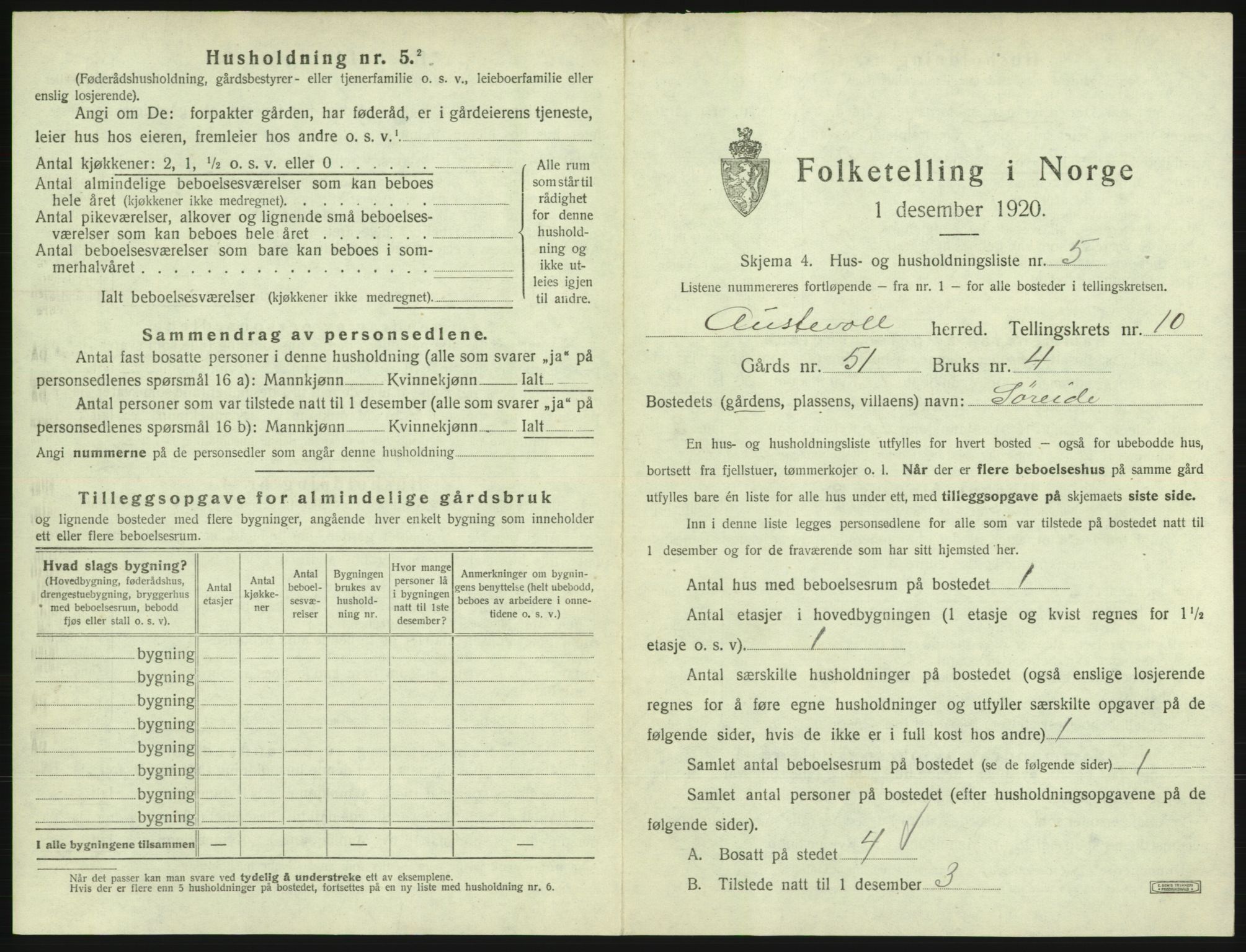 SAB, 1920 census for Austevoll, 1920, p. 750