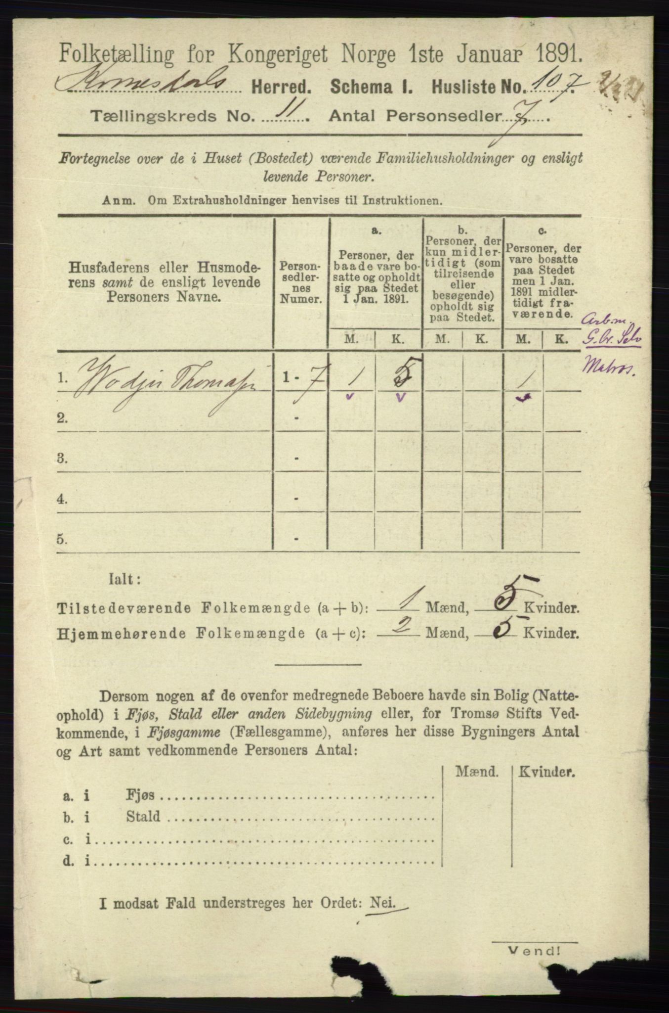 RA, 1891 census for 1037 Kvinesdal, 1891, p. 4502