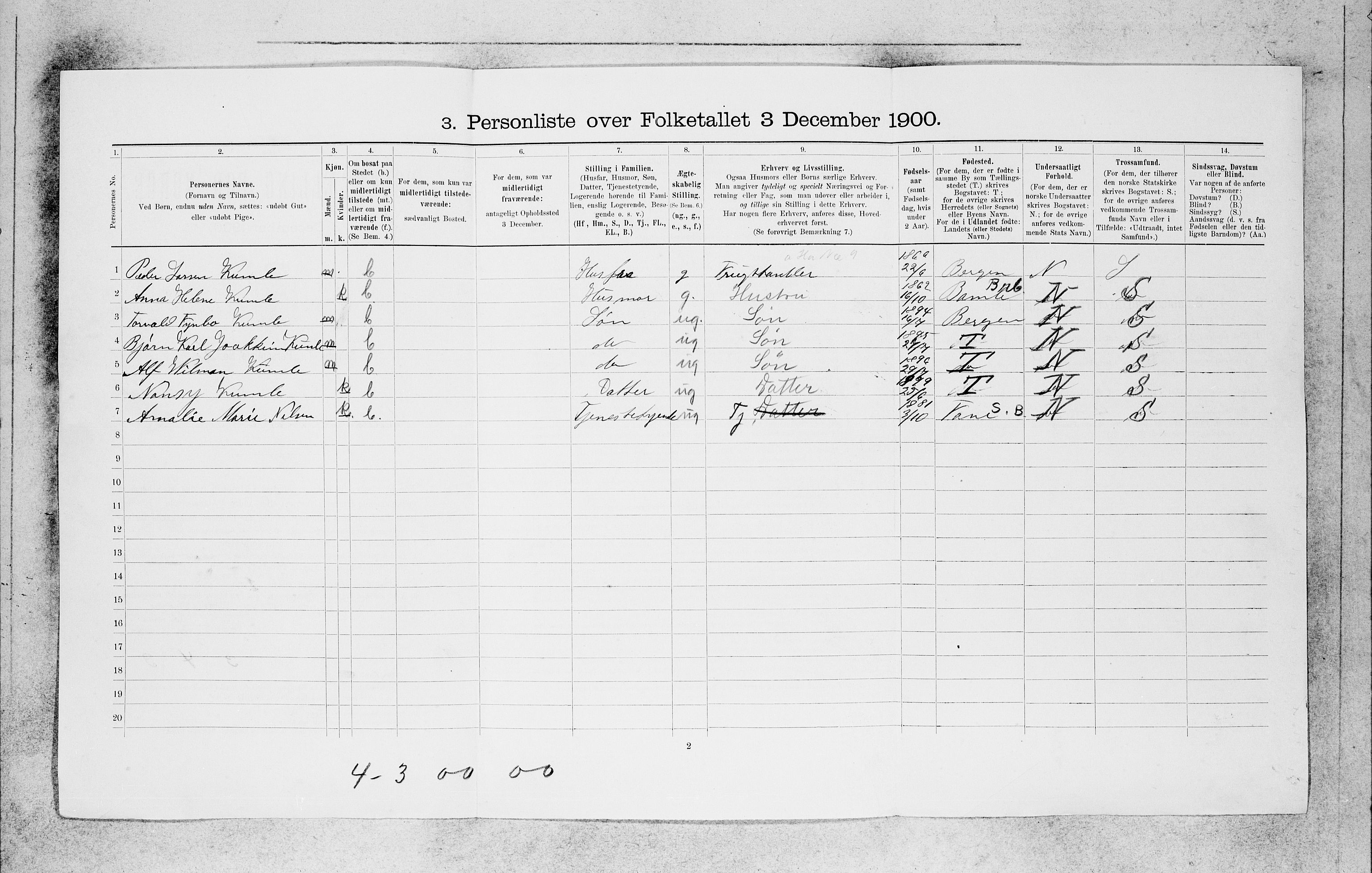 SAB, 1900 census for Bergen, 1900, p. 22807