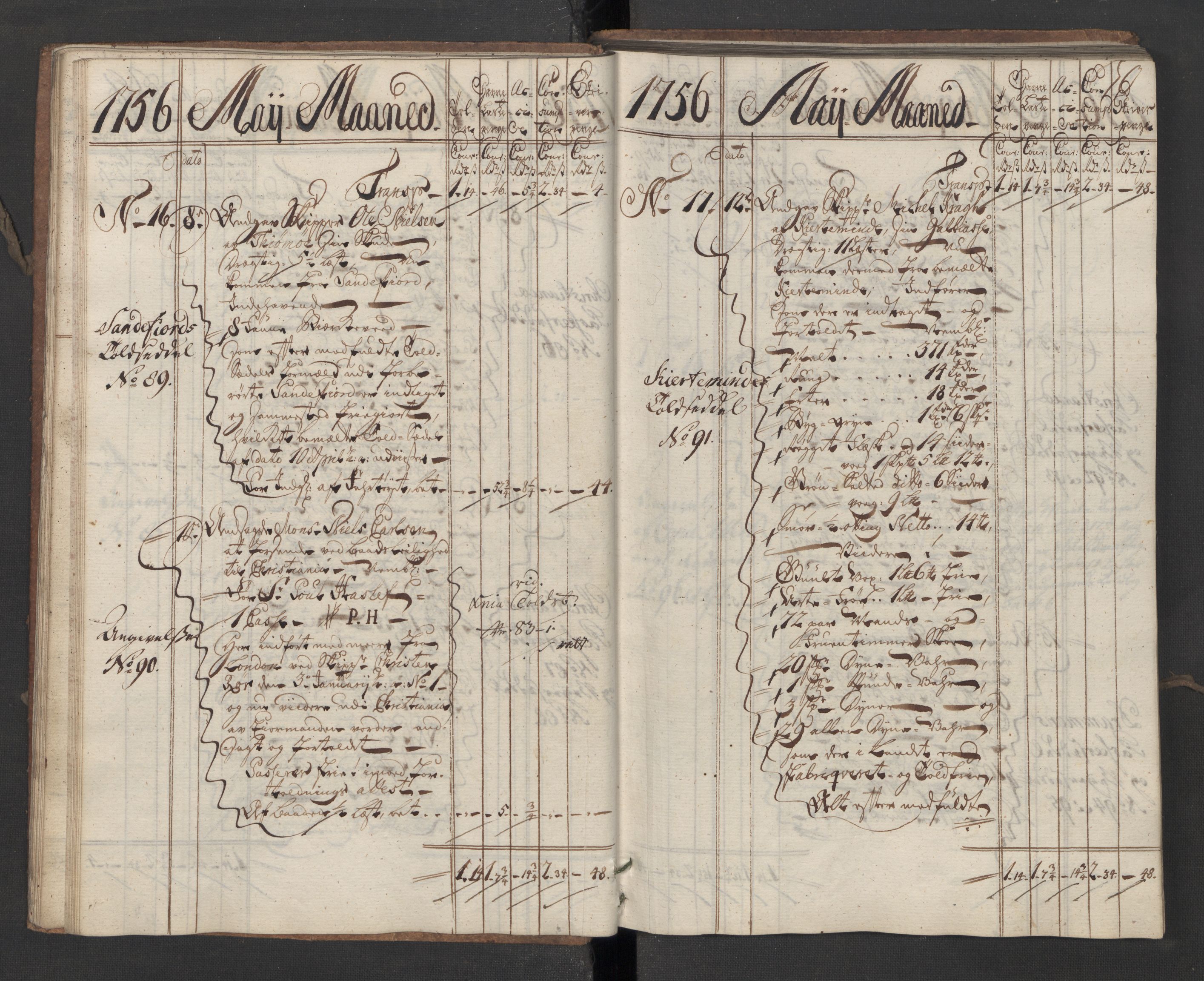Generaltollkammeret, tollregnskaper, AV/RA-EA-5490/R07/L0016/0001: Tollregnskaper Sand / Inngående hovedtollbok, 1756, p. 29b-30a