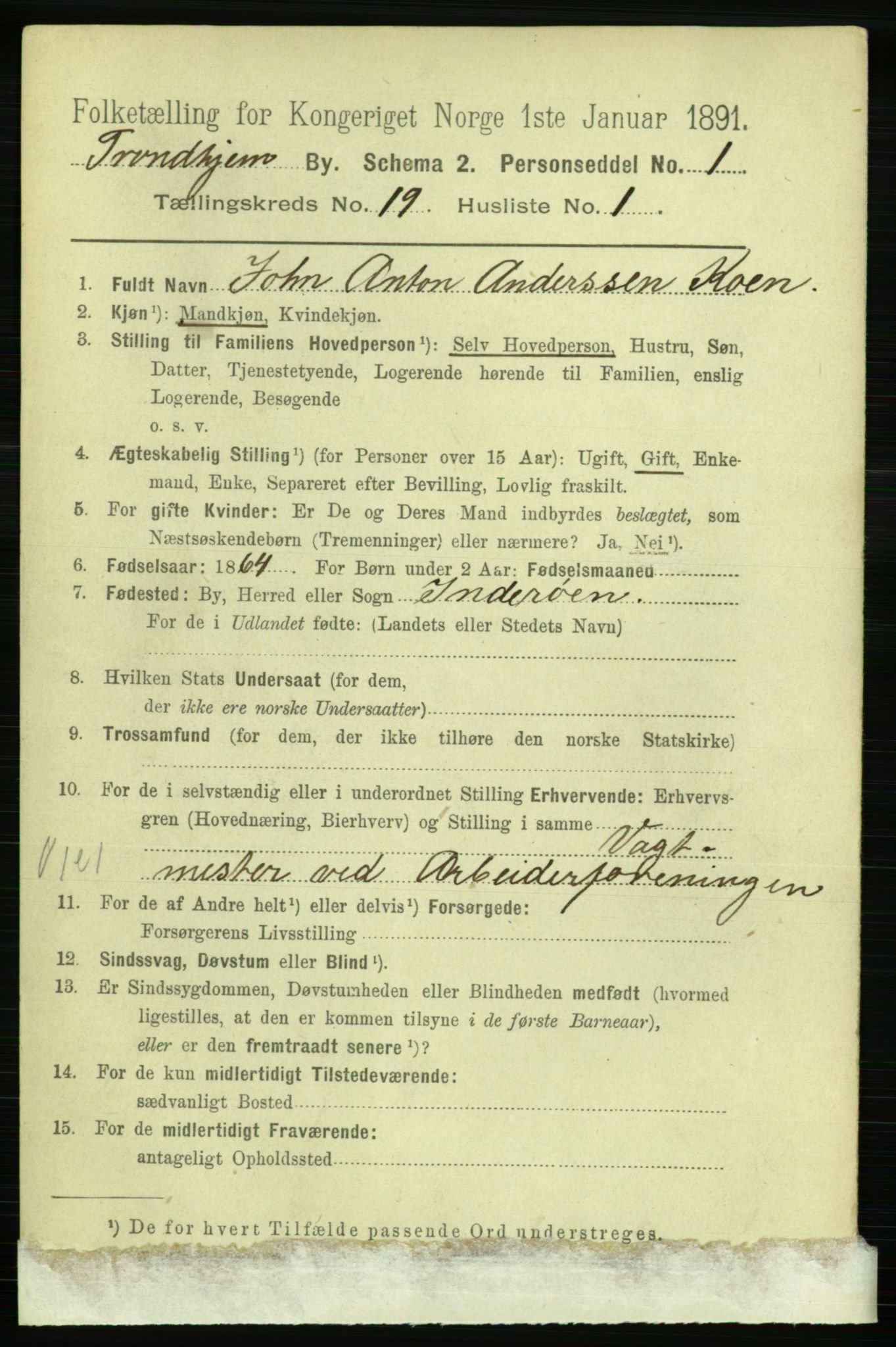 RA, 1891 census for 1601 Trondheim, 1891, p. 14624