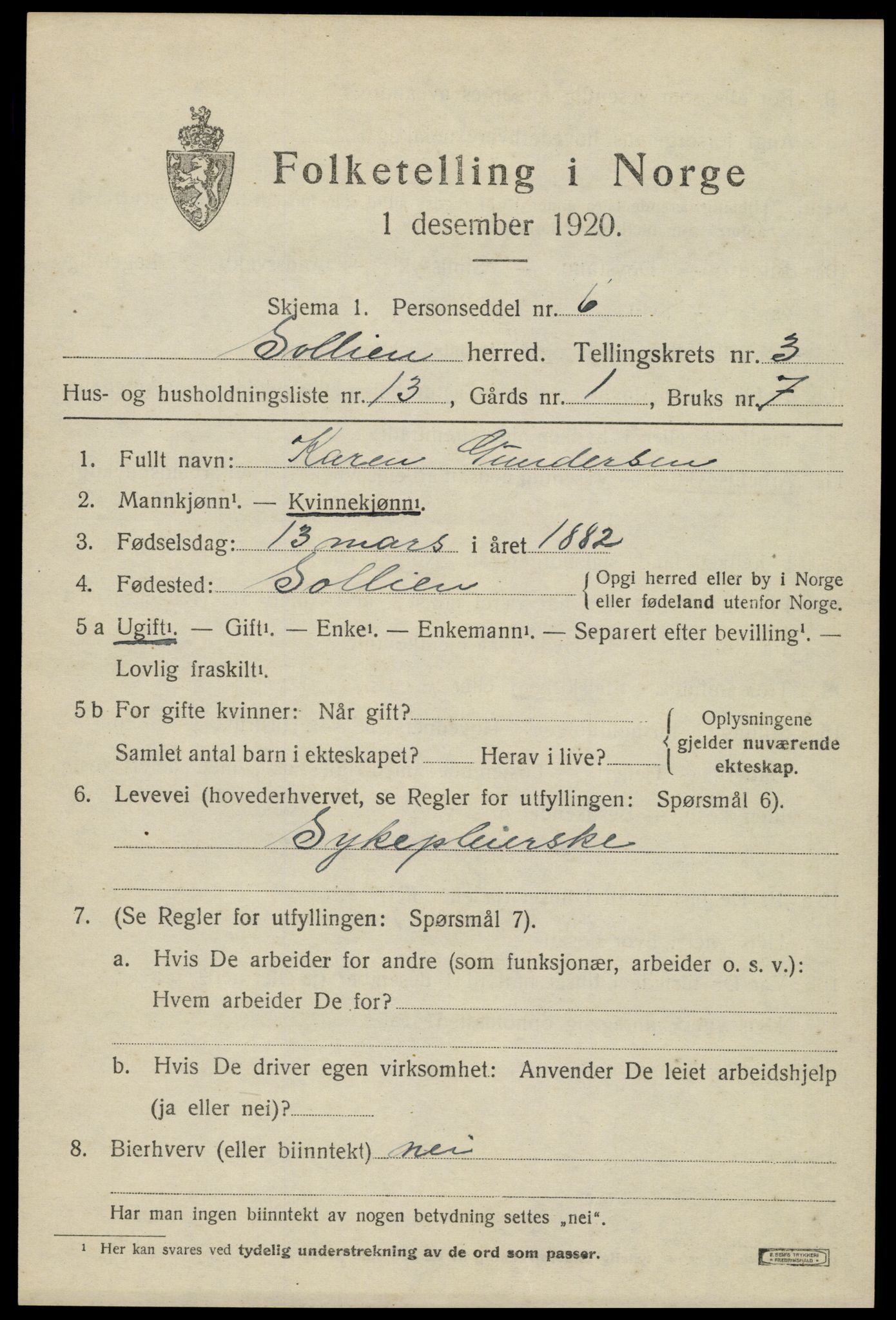 SAH, 1920 census for Sollia, 1920, p. 811