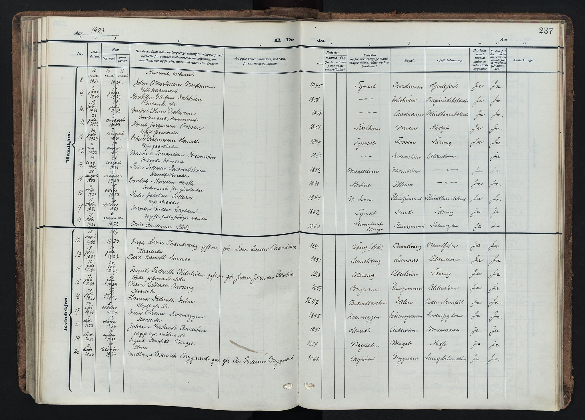 Tynset prestekontor, AV/SAH-PREST-058/H/Ha/Haa/L0026: Parish register (official) no. 26, 1915-1929, p. 237