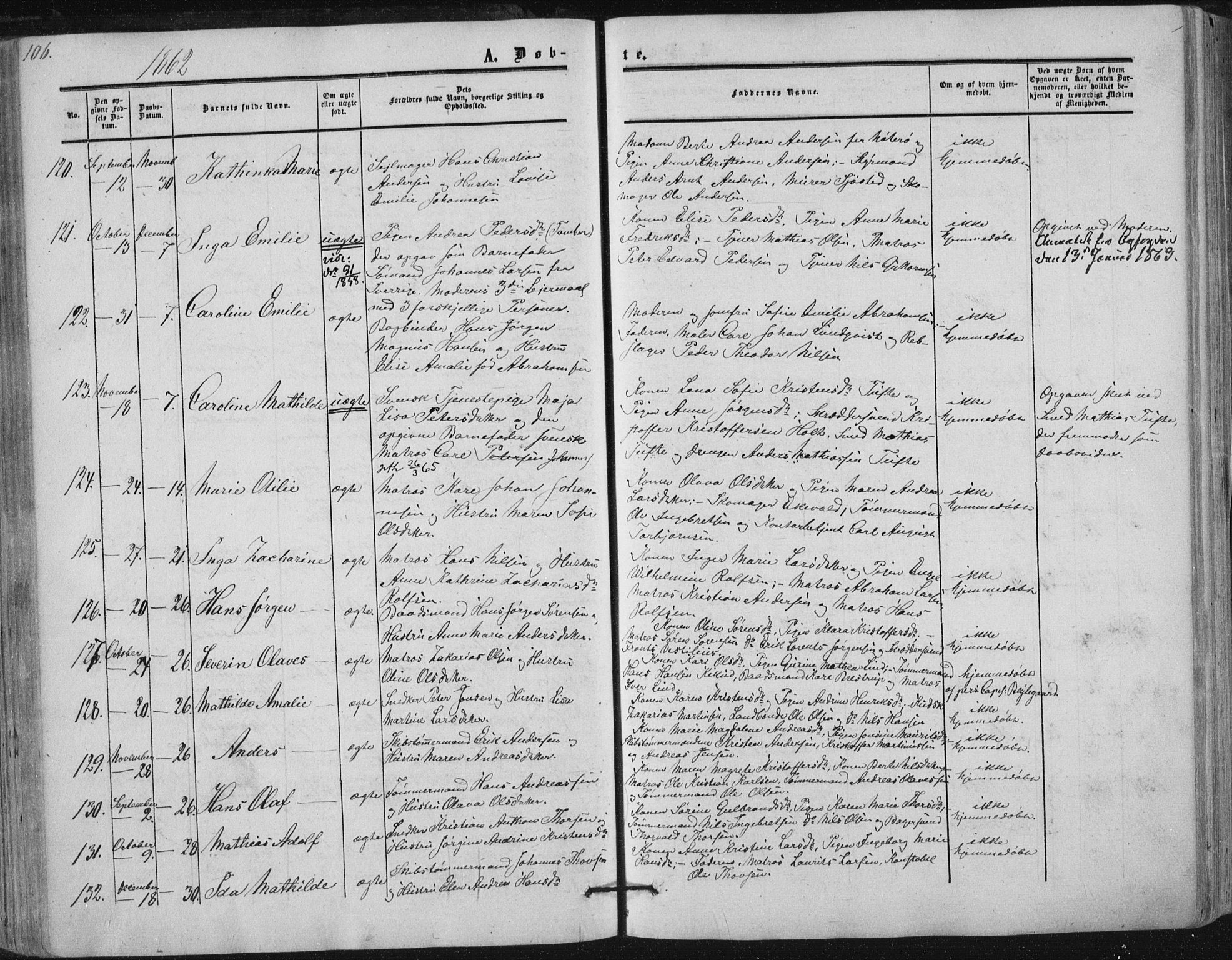 Tønsberg kirkebøker, AV/SAKO-A-330/F/Fa/L0008: Parish register (official) no. I 8, 1855-1864, p. 106