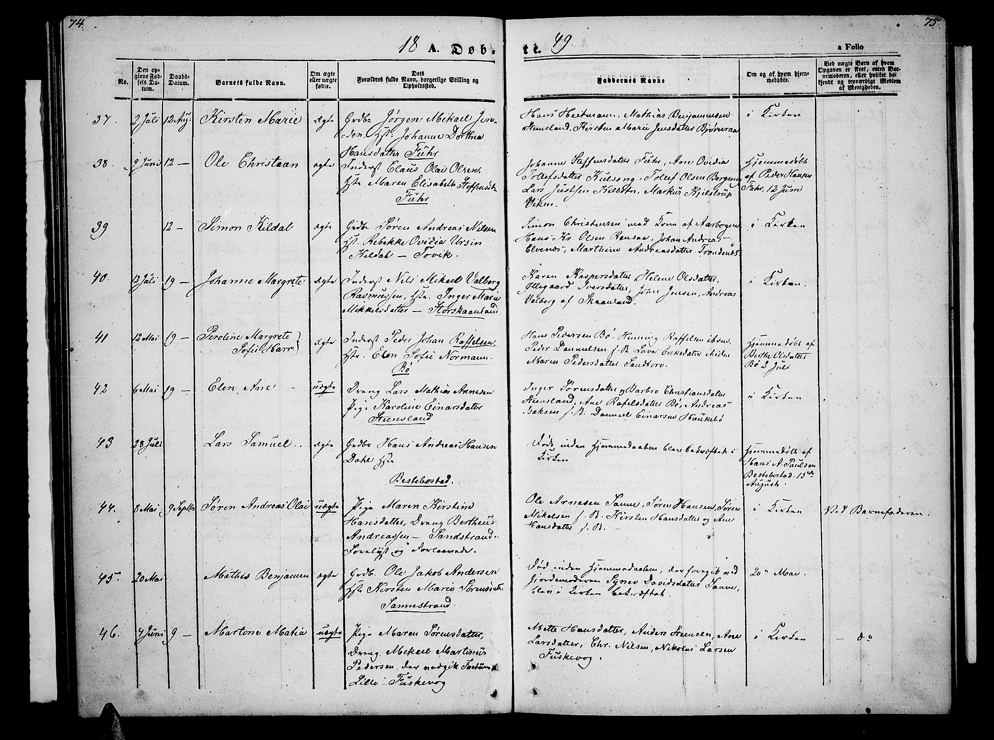 Trondenes sokneprestkontor, AV/SATØ-S-1319/H/Hb/L0006klokker: Parish register (copy) no. 6, 1845-1855, p. 74-75