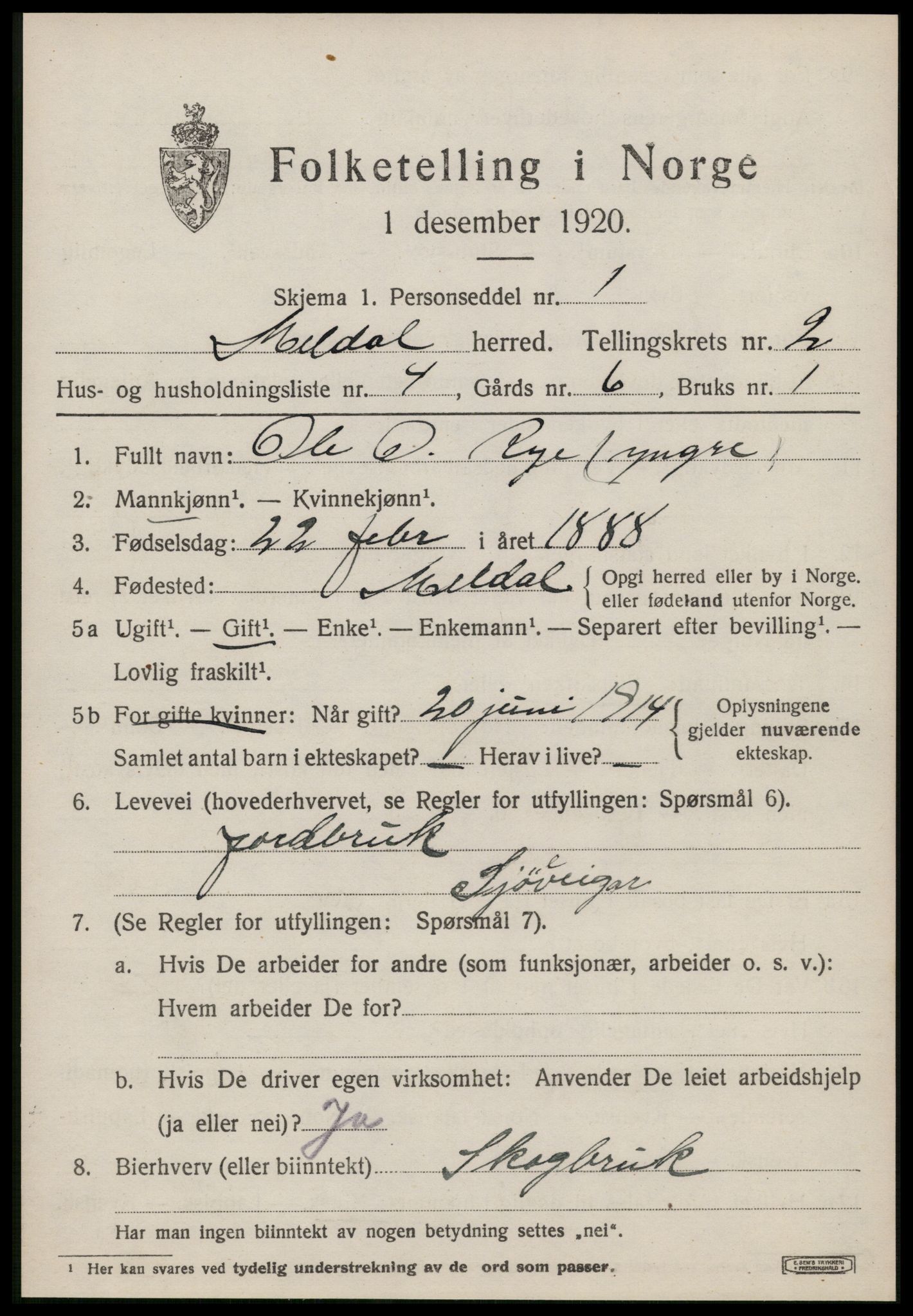 SAT, 1920 census for Meldal, 1920, p. 2045