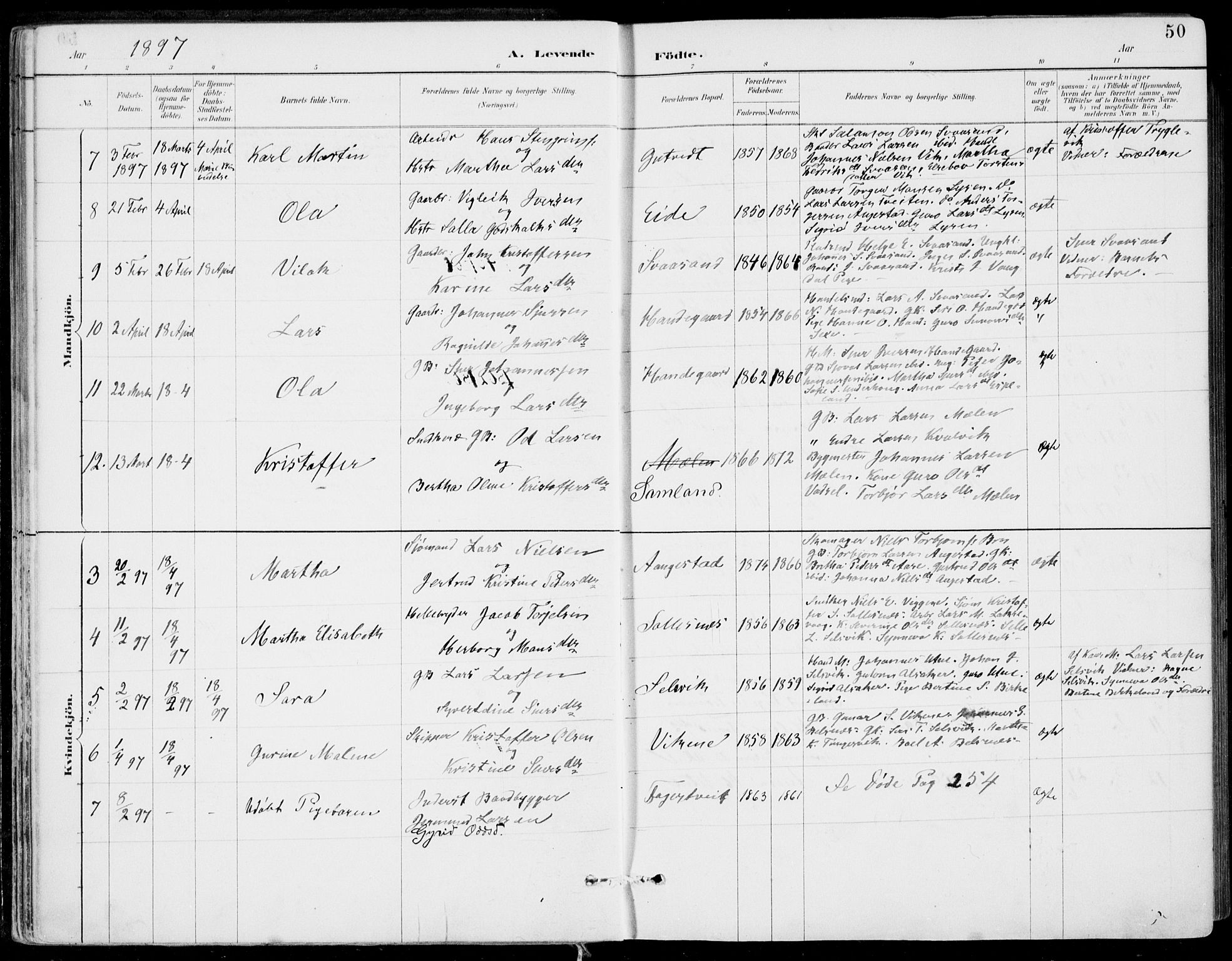 Strandebarm sokneprestembete, SAB/A-78401/H/Haa: Parish register (official) no. E  1, 1886-1908, p. 50