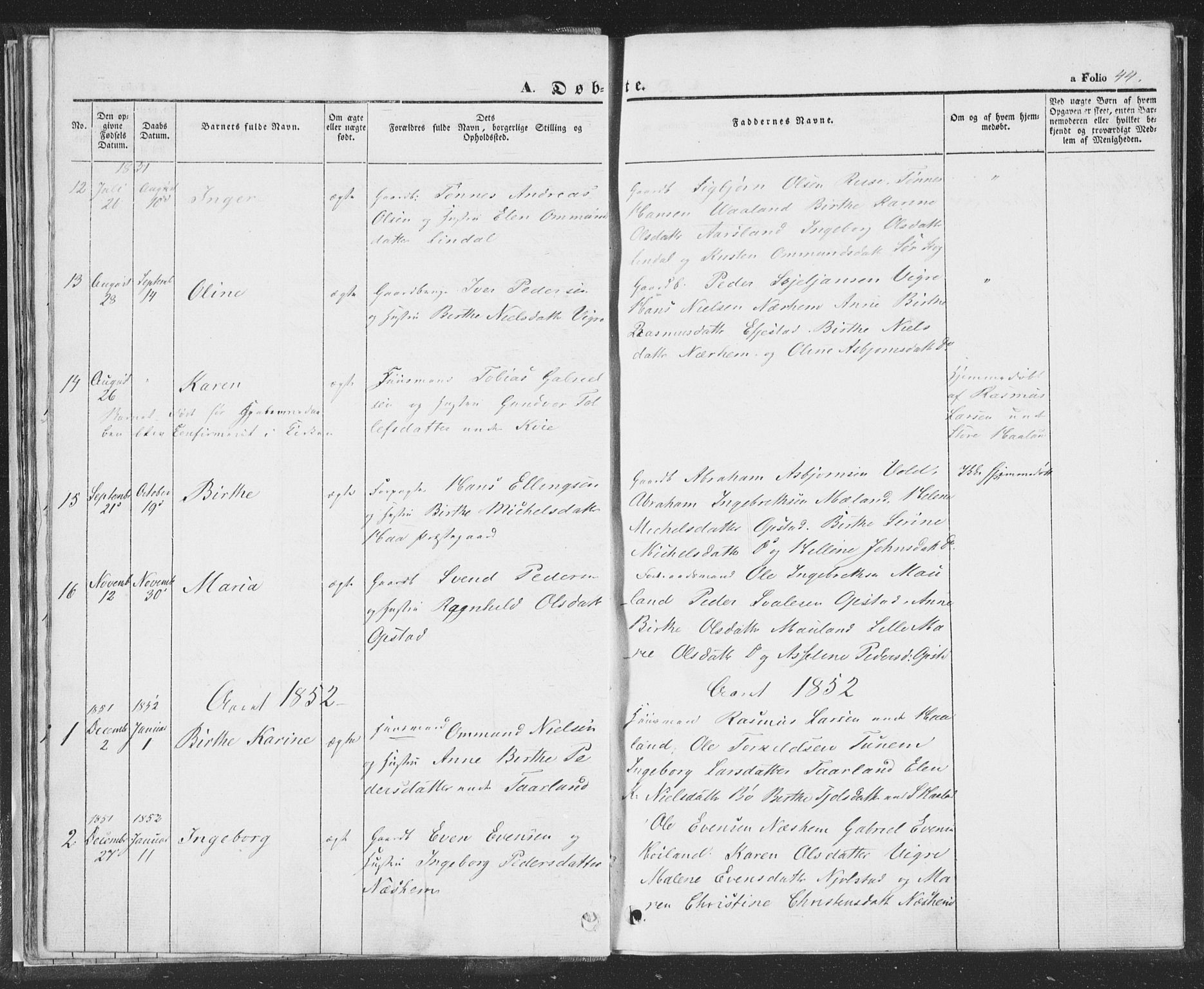 Hå sokneprestkontor, AV/SAST-A-101801/001/30BA/L0006: Parish register (official) no. A 5, 1842-1853, p. 44