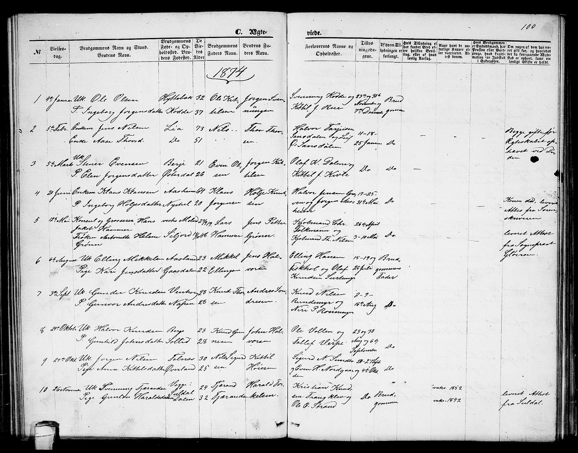 Seljord kirkebøker, AV/SAKO-A-20/G/Ga/L0004: Parish register (copy) no. I 4, 1873-1886, p. 100