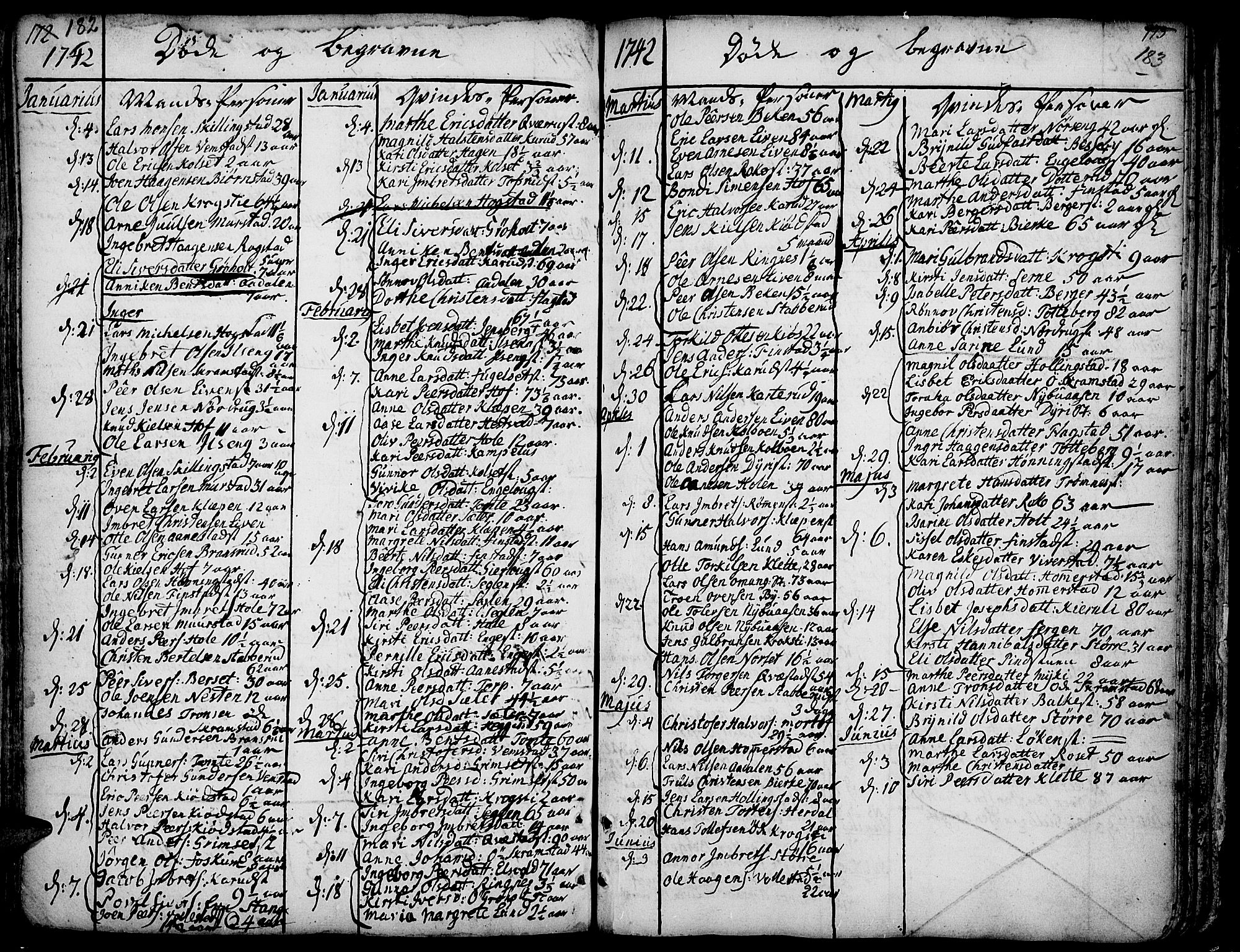 Løten prestekontor, SAH/PREST-022/K/Ka/L0002: Parish register (official) no. 2, 1731-1772, p. 182-183