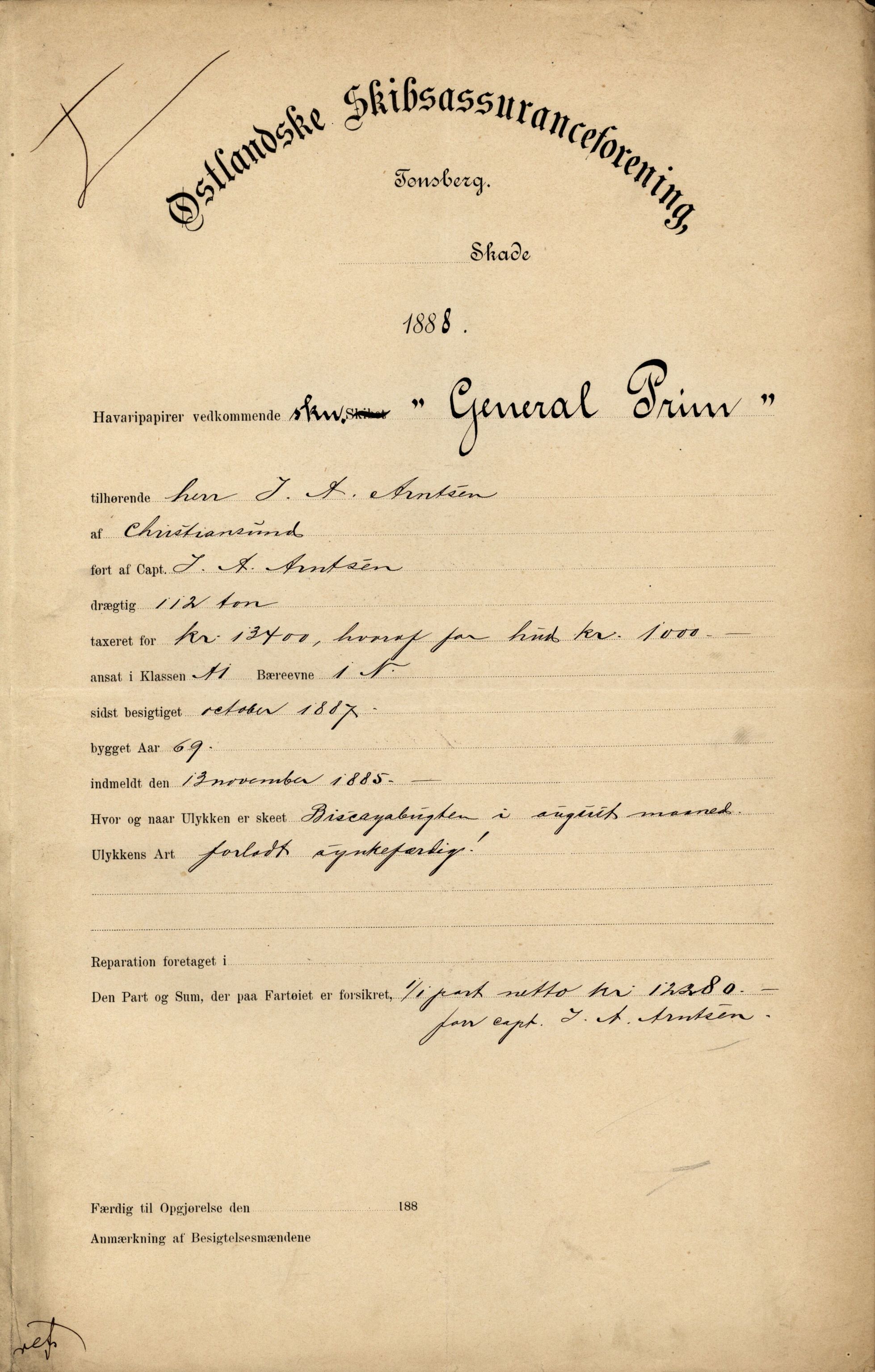 Pa 63 - Østlandske skibsassuranceforening, VEMU/A-1079/G/Ga/L0022/0003: Havaridokumenter / Ægir, Heldine, Henrik Wergeland, Høvding, General Prim, 1888, p. 56