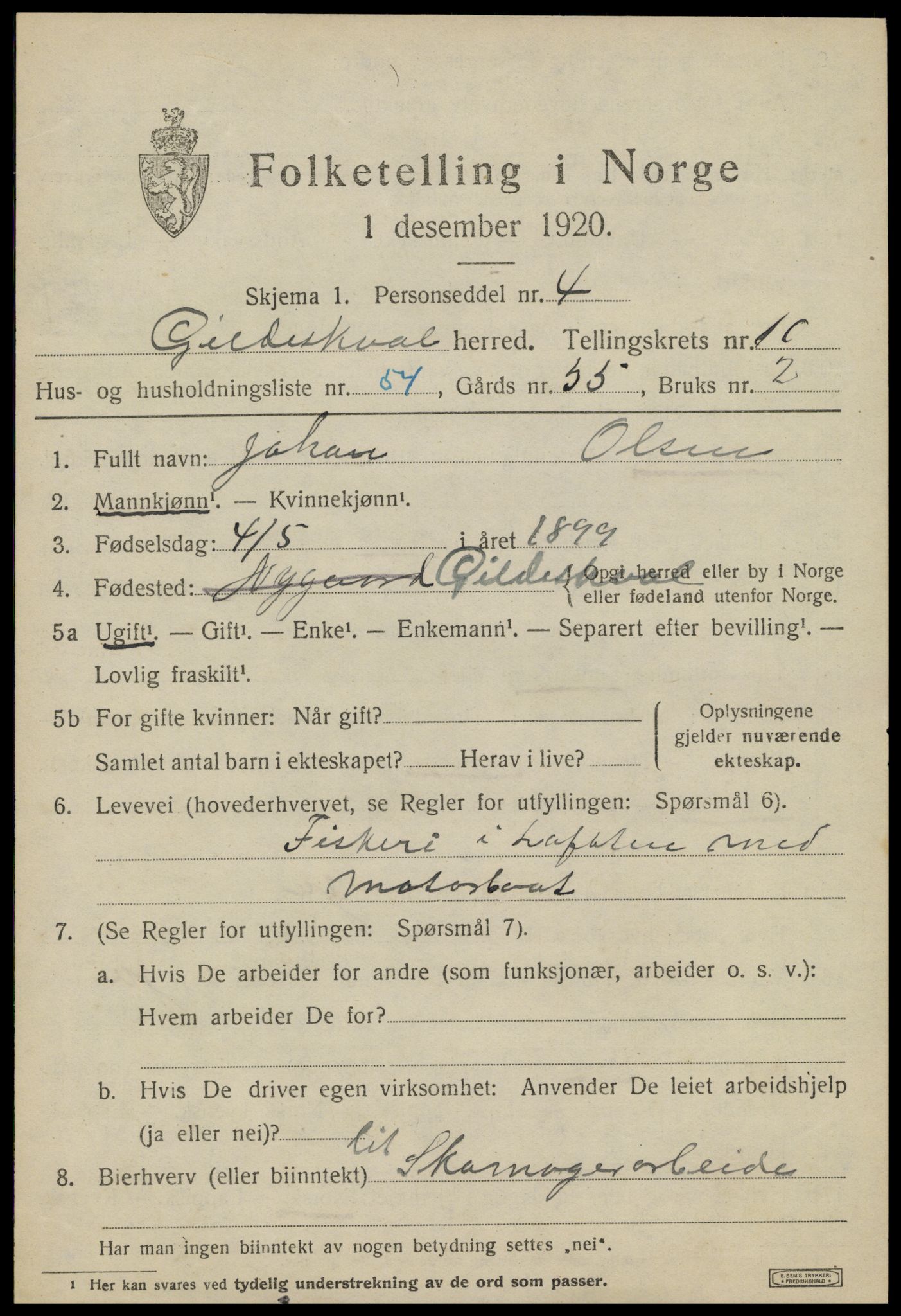 SAT, 1920 census for Gildeskål, 1920, p. 6802