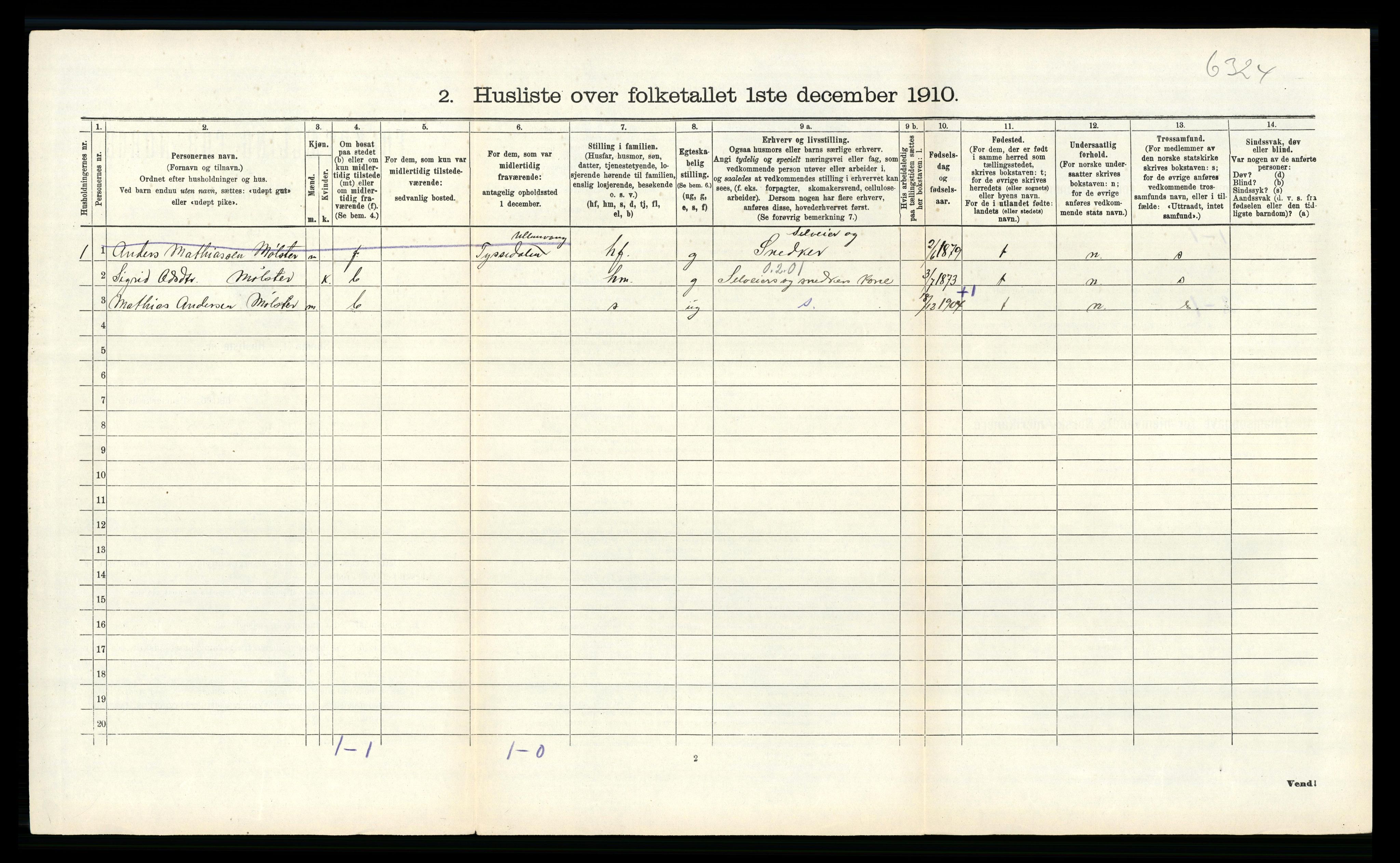 RA, 1910 census for Voss, 1910, p. 969