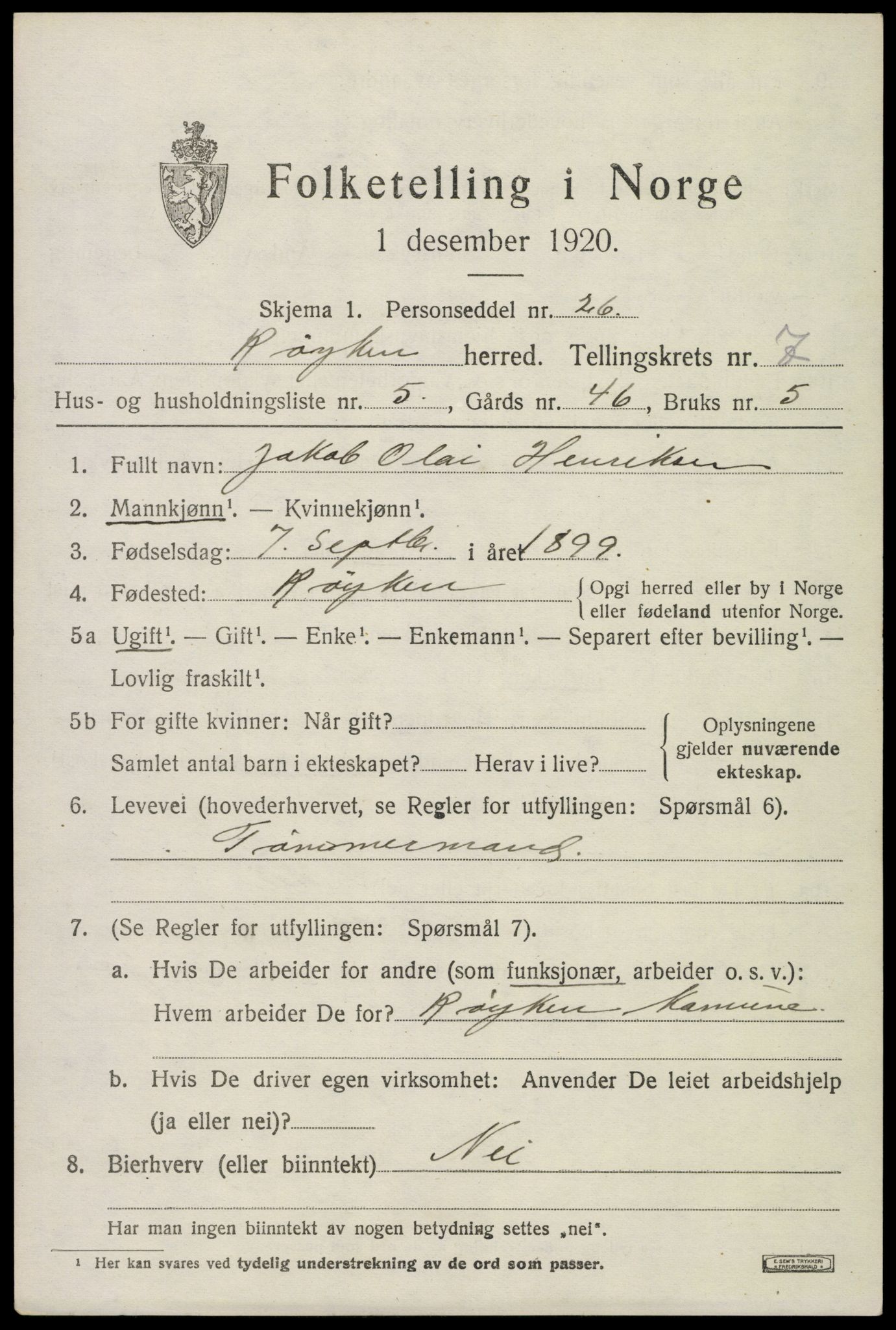 SAKO, 1920 census for Røyken, 1920, p. 11368