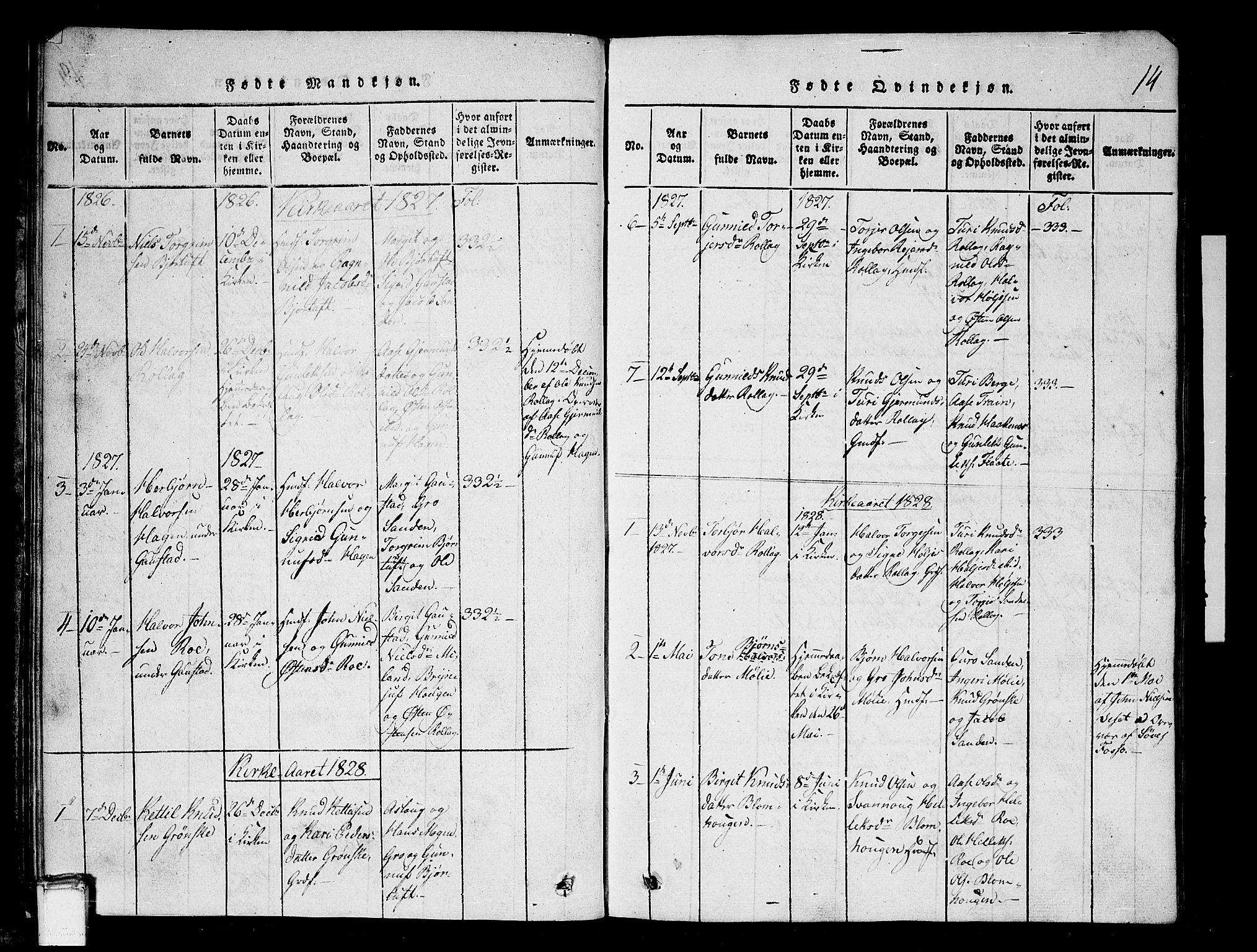 Tinn kirkebøker, AV/SAKO-A-308/G/Gb/L0001: Parish register (copy) no. II 1 /1, 1815-1850, p. 14