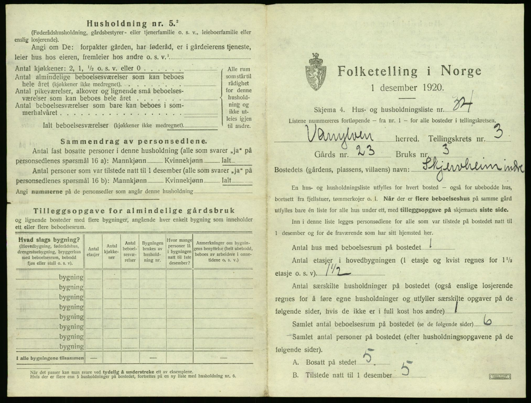 SAT, 1920 census for Vanylven, 1920, p. 293