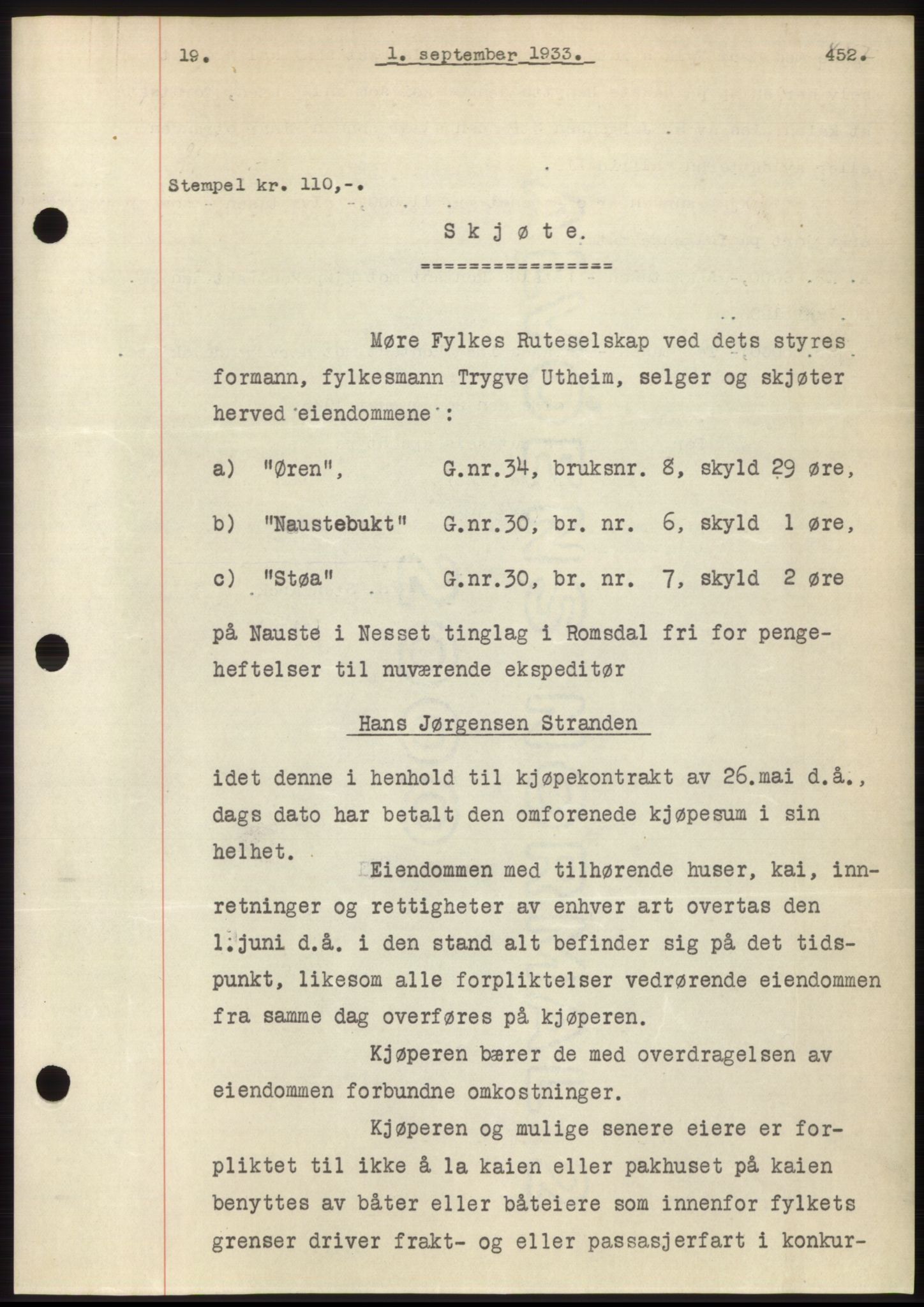 Romsdal sorenskriveri, AV/SAT-A-4149/1/2/2C/L0063: Mortgage book no. 57, 1933-1933, Deed date: 01.09.1933