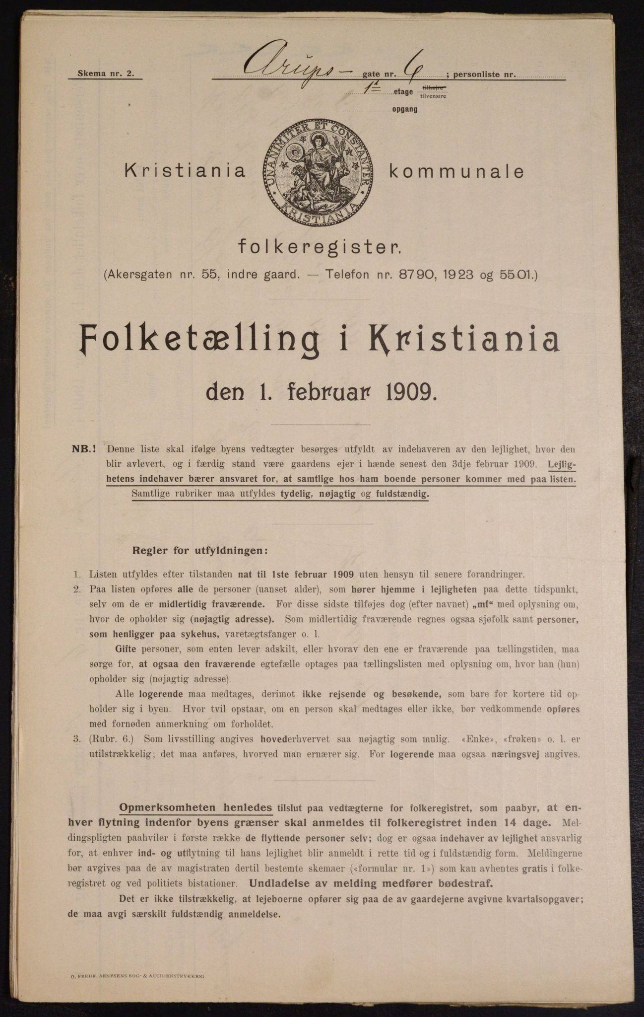 OBA, Municipal Census 1909 for Kristiania, 1909, p. 2076