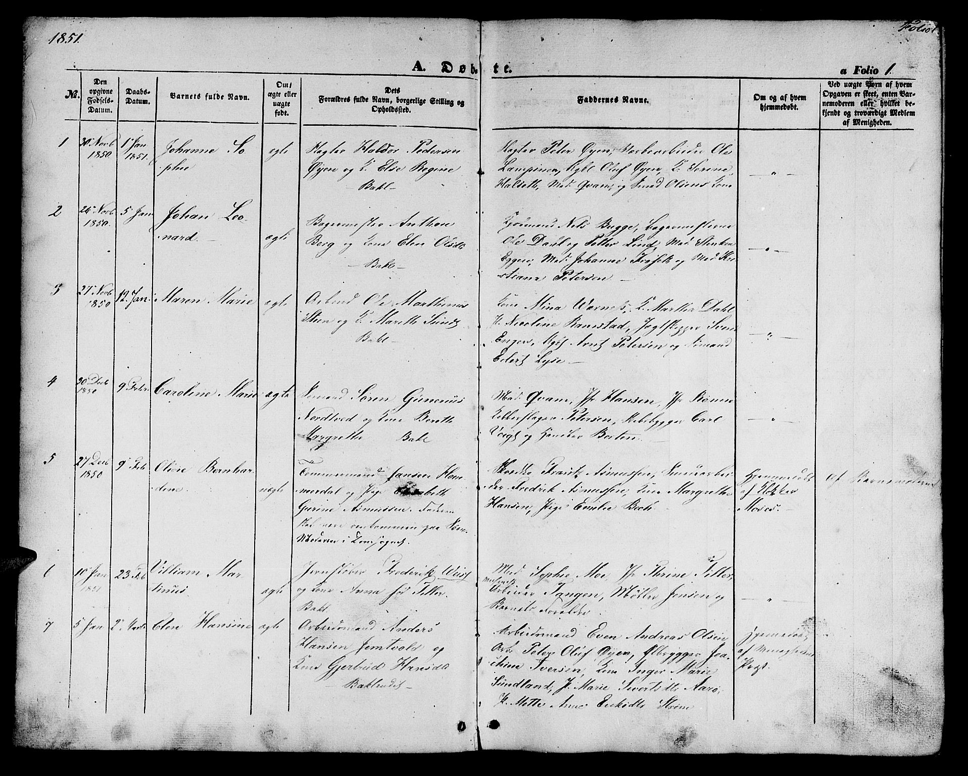 Ministerialprotokoller, klokkerbøker og fødselsregistre - Sør-Trøndelag, SAT/A-1456/604/L0184: Parish register (official) no. 604A05, 1851-1860, p. 1
