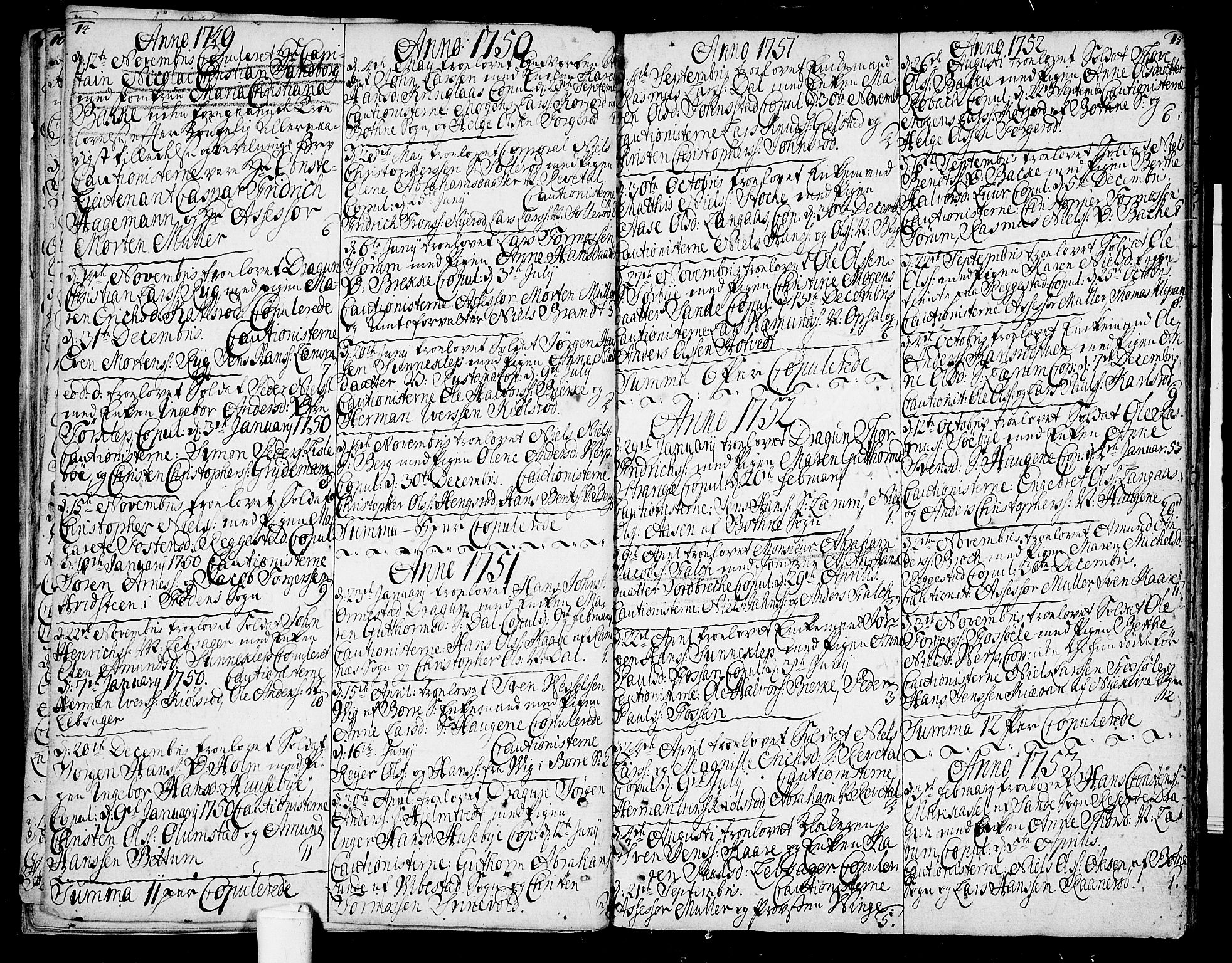 Våle kirkebøker, AV/SAKO-A-334/F/Fa/L0003: Parish register (official) no. I 3, 1732-1773, p. 14-15