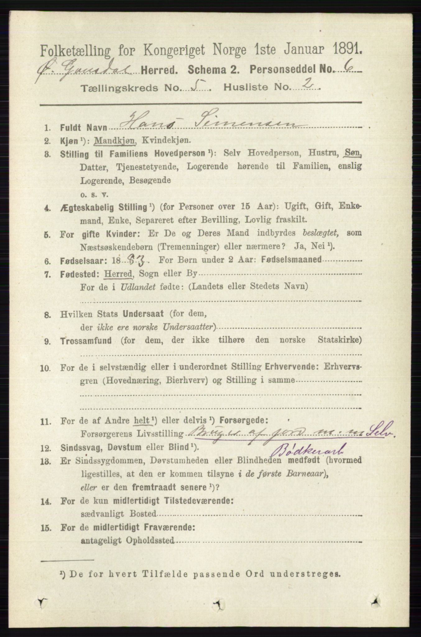 RA, 1891 census for 0522 Østre Gausdal, 1891, p. 3001