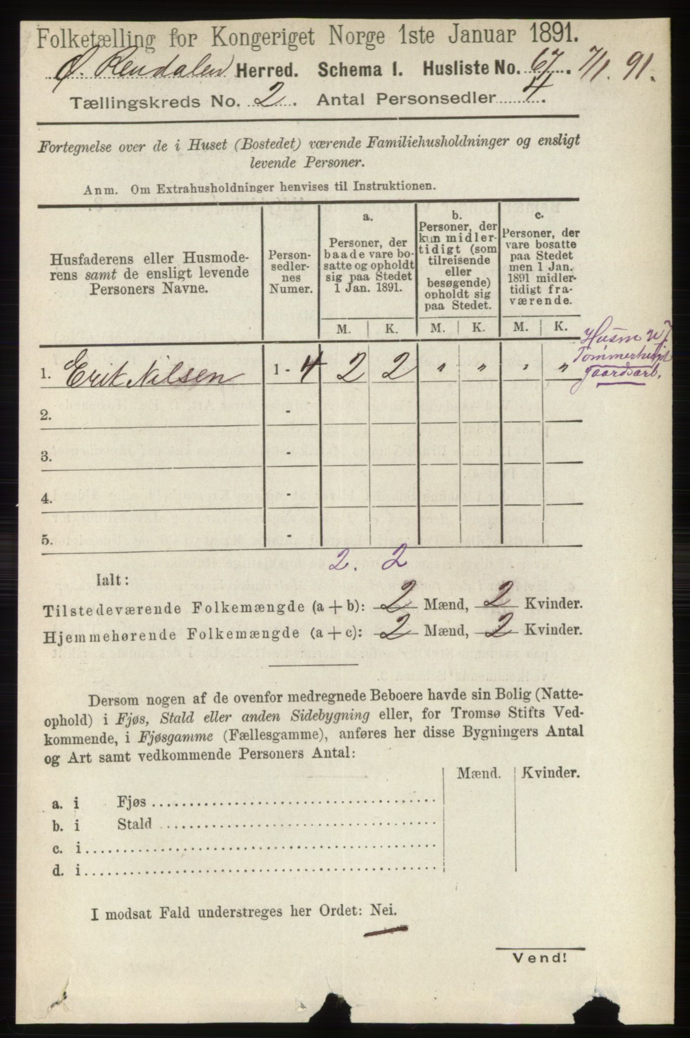 RA, 1891 census for 0433 Øvre Rendal, 1891, p. 400