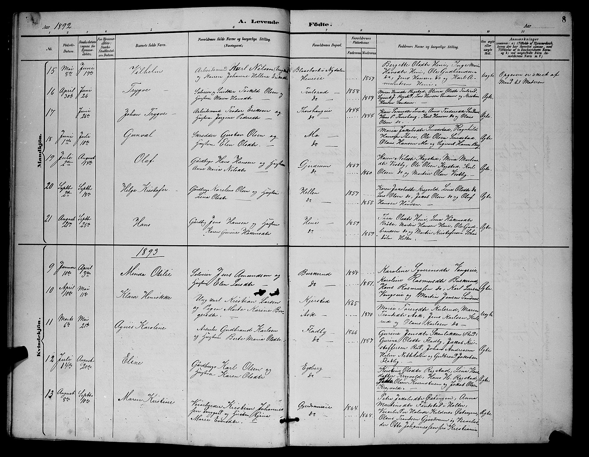 Gjerdrum prestekontor Kirkebøker, SAO/A-10412b/G/Ga/L0005: Parish register (copy) no. I 5, 1891-1901, p. 8