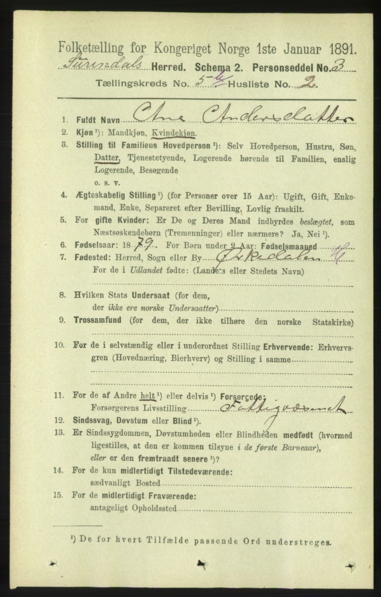 RA, 1891 census for 1566 Surnadal, 1891, p. 1499