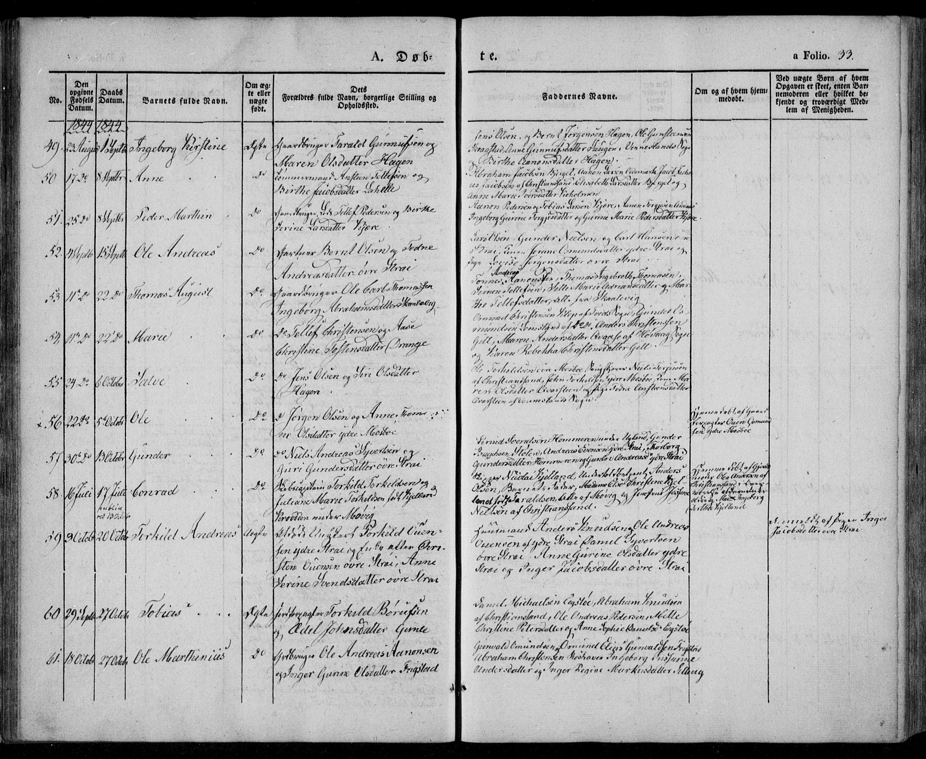 Oddernes sokneprestkontor, AV/SAK-1111-0033/F/Fa/Faa/L0006: Parish register (official) no. A 6, 1838-1851, p. 33