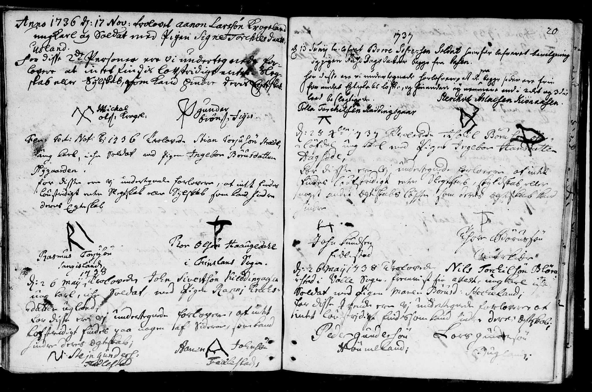 Holum sokneprestkontor, AV/SAK-1111-0022/F/Fa/Fab/L0001: Parish register (official) no. A 1, 1720-1752, p. 20