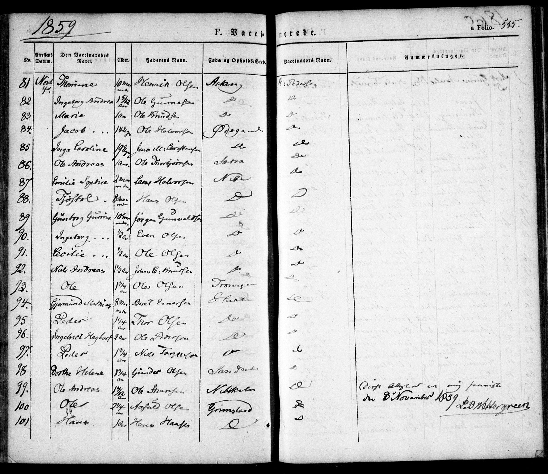 Søndeled sokneprestkontor, SAK/1111-0038/F/Fa/L0002: Parish register (official) no. A 2, 1839-1860, p. 555