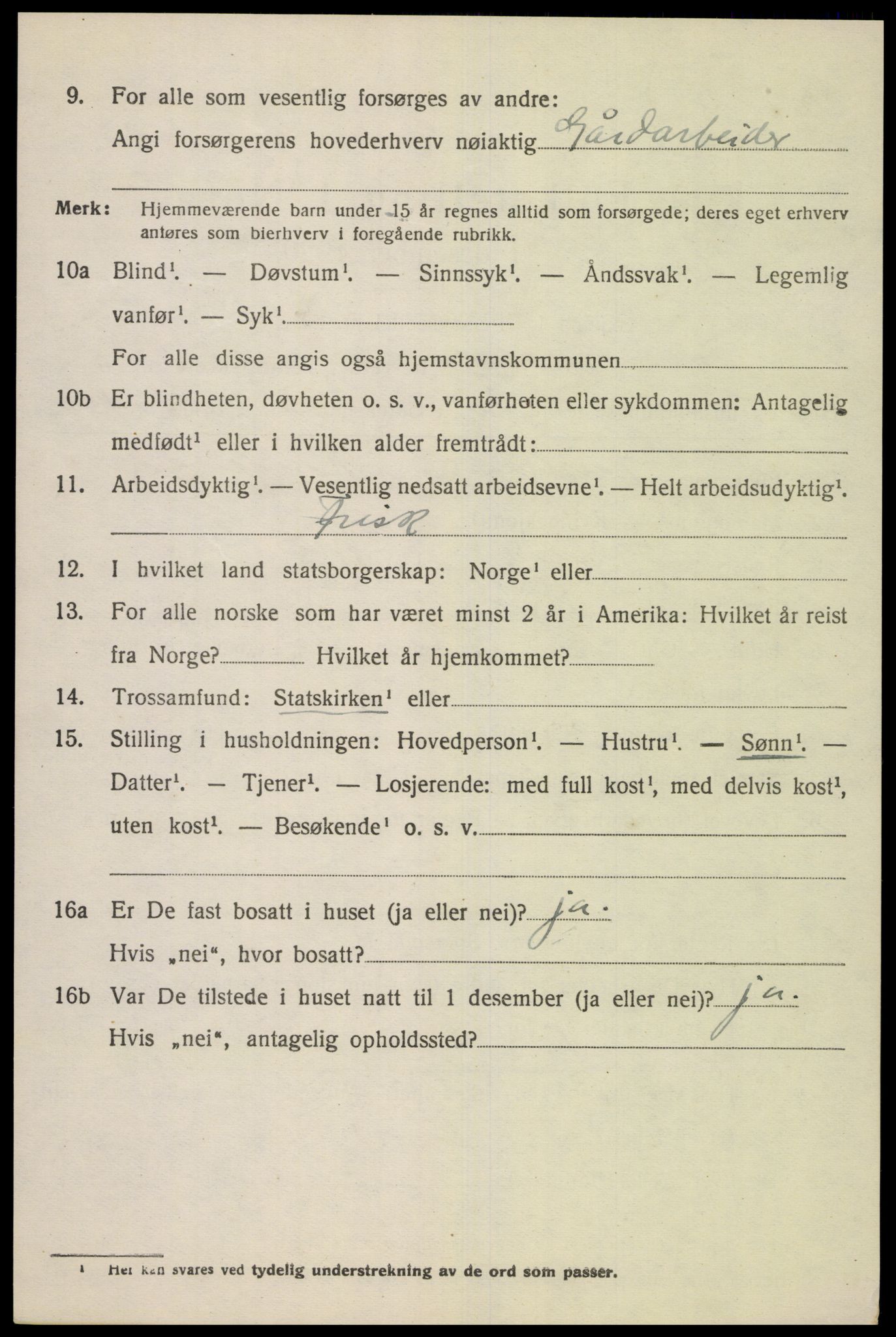 SAK, 1920 census for Gyland, 1920, p. 999