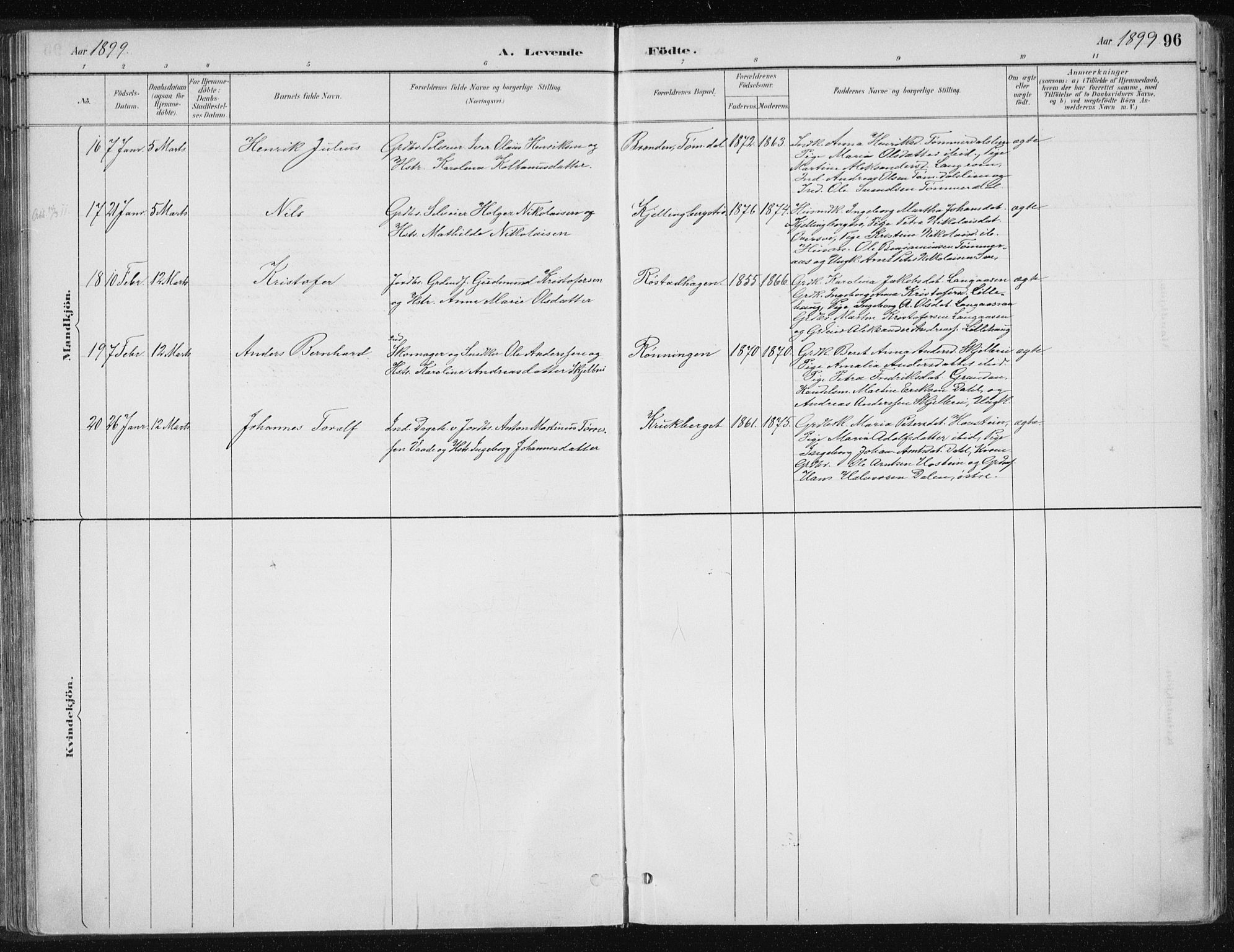 Ministerialprotokoller, klokkerbøker og fødselsregistre - Nord-Trøndelag, AV/SAT-A-1458/701/L0010: Parish register (official) no. 701A10, 1883-1899, p. 96