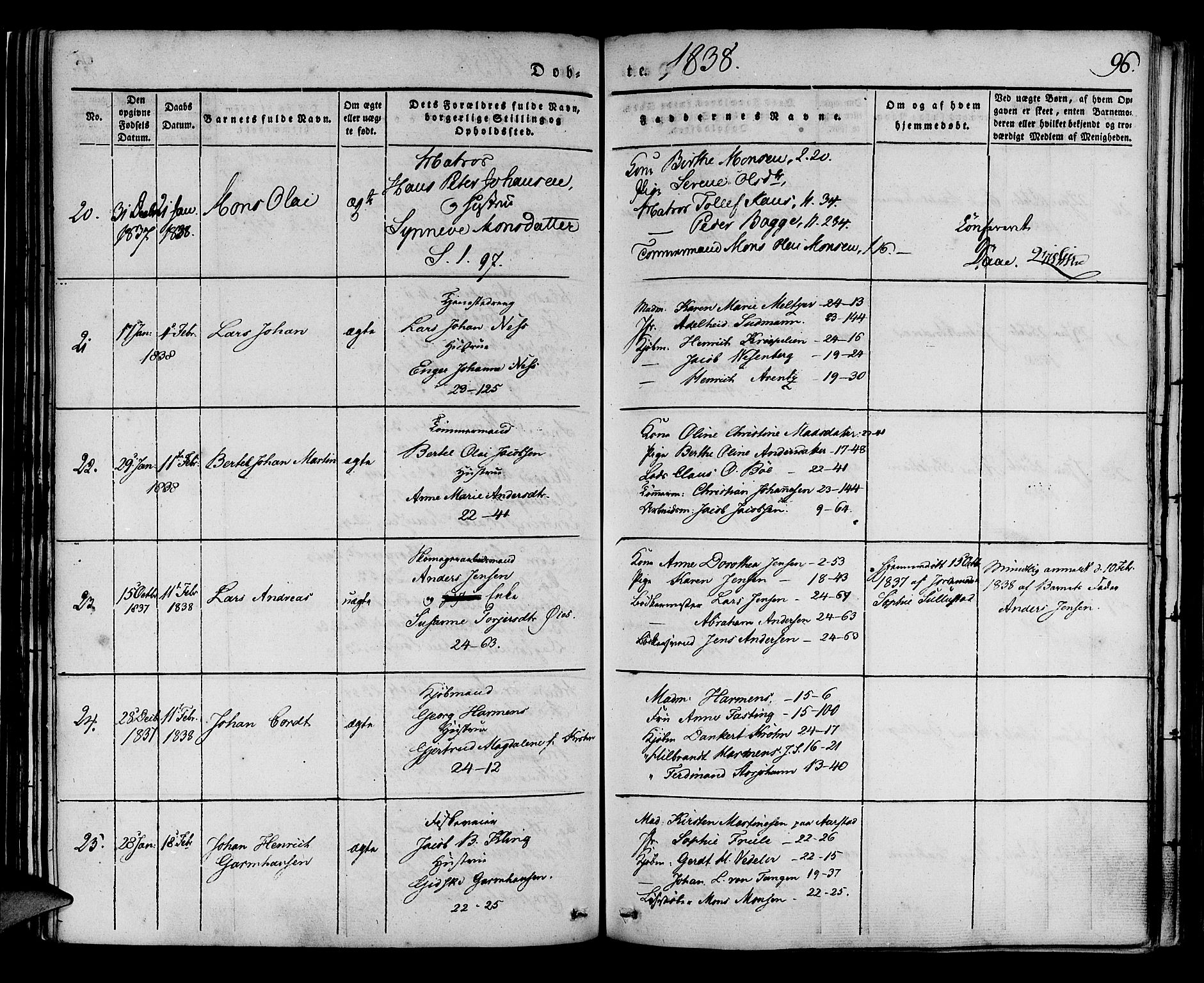 Korskirken sokneprestembete, AV/SAB-A-76101/H/Haa/L0015: Parish register (official) no. B 1, 1833-1841, p. 96