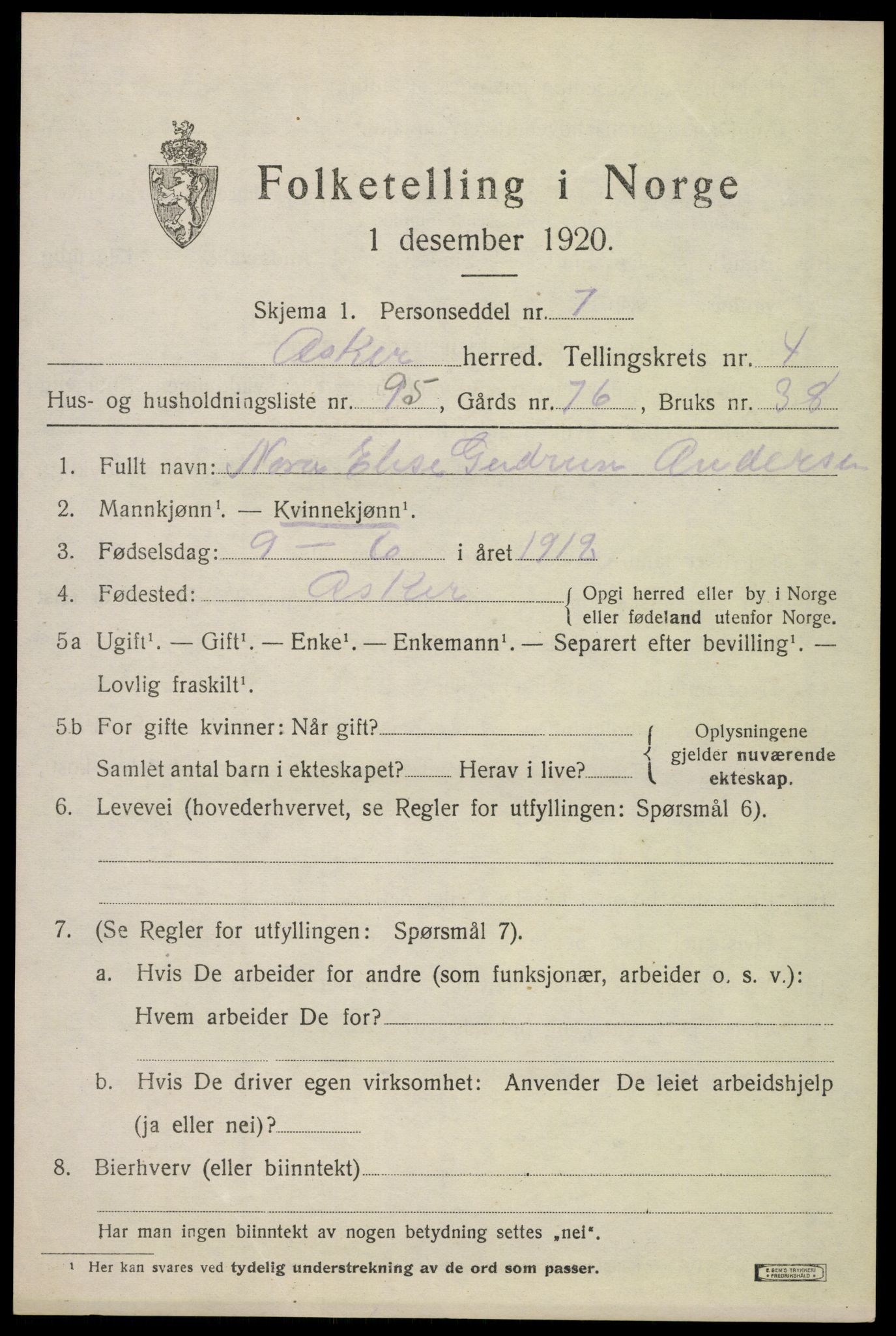 SAO, 1920 census for Asker, 1920, p. 11380