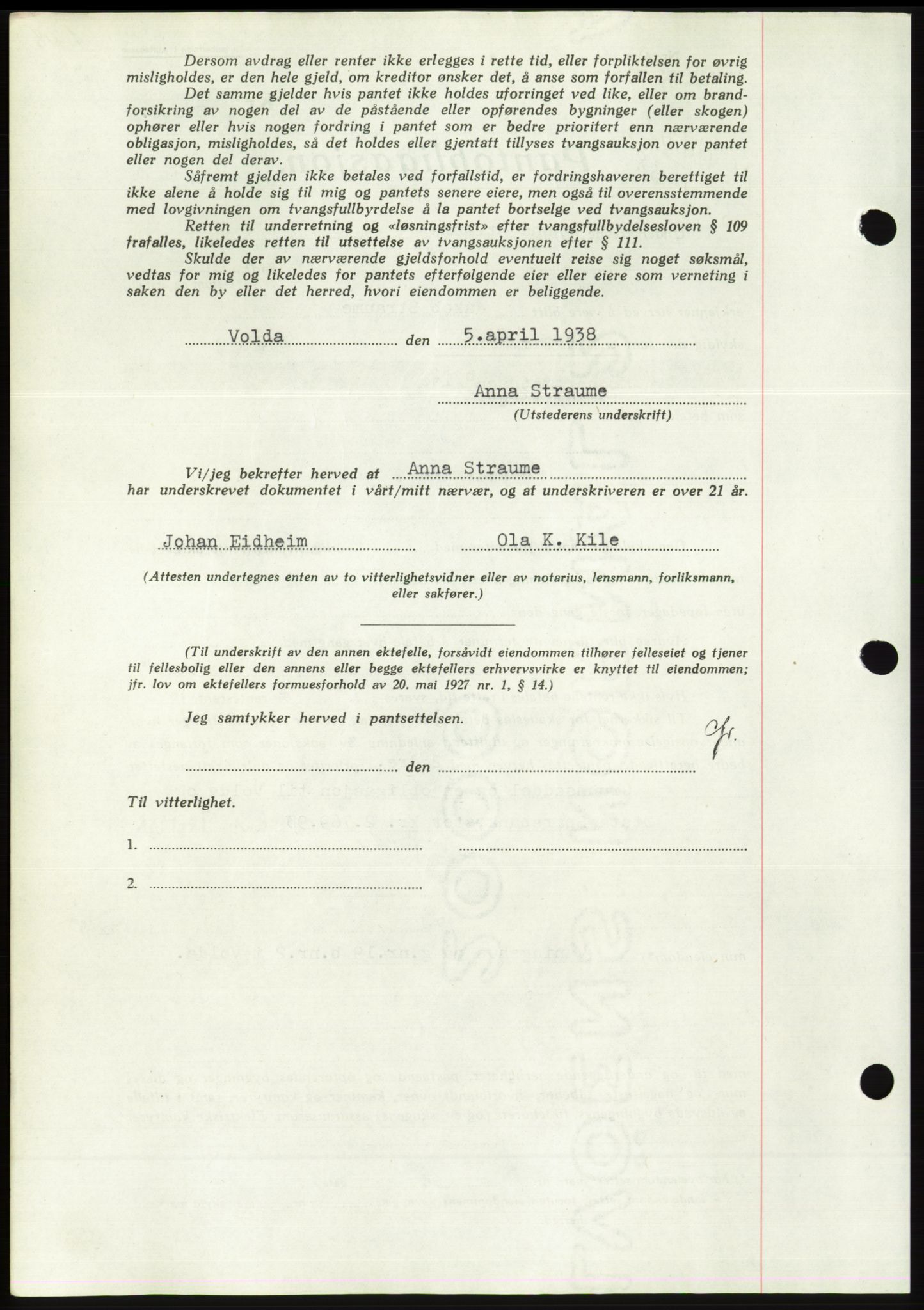 Søre Sunnmøre sorenskriveri, AV/SAT-A-4122/1/2/2C/L0065: Mortgage book no. 59, 1938-1938, Diary no: : 442/1938