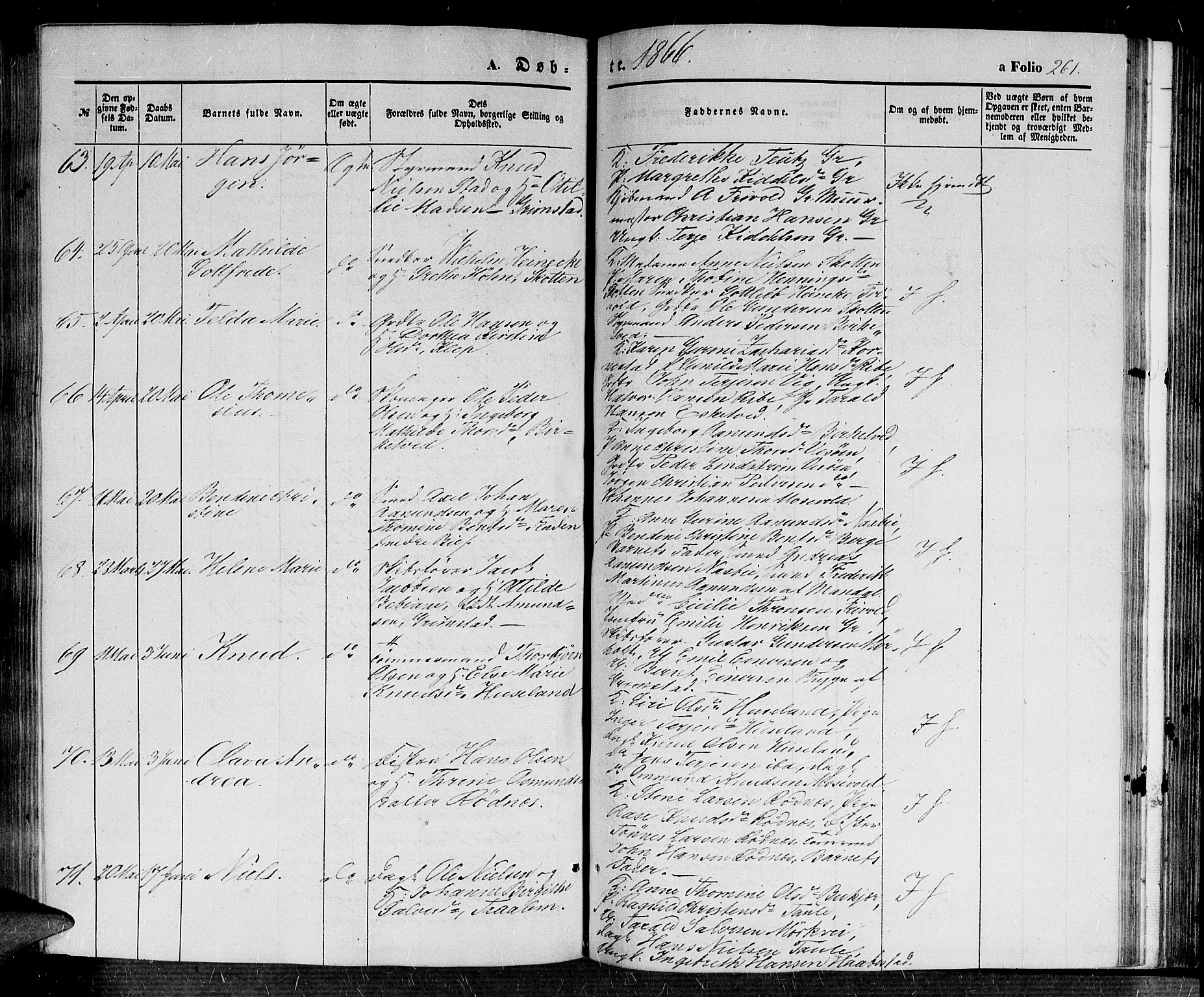 Fjære sokneprestkontor, SAK/1111-0011/F/Fb/L0008: Parish register (copy) no. B 8, 1854-1867, p. 261
