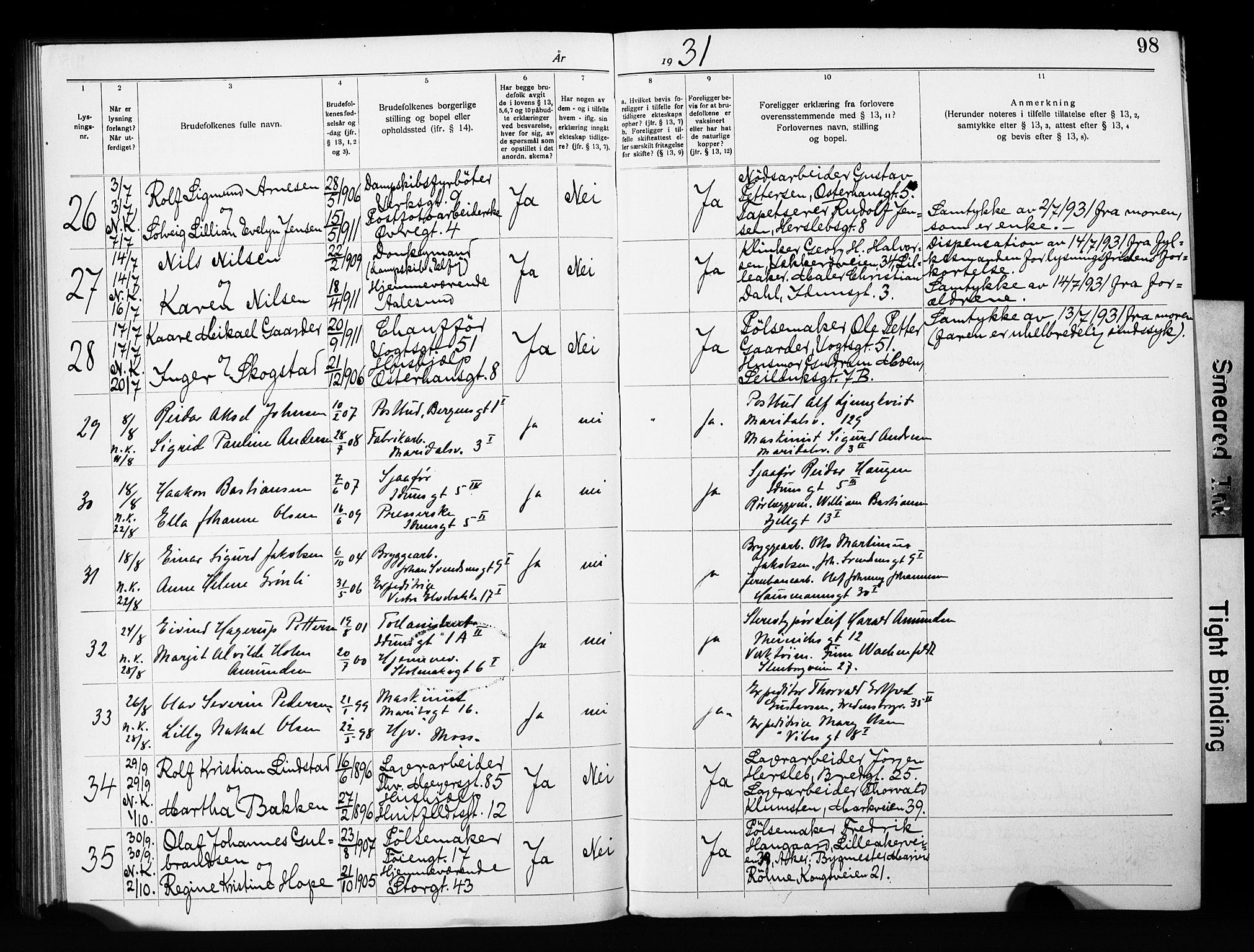 Jakob prestekontor Kirkebøker, SAO/A-10850/H/Ha/L0003: Banns register no. 3, 1919-1931, p. 98