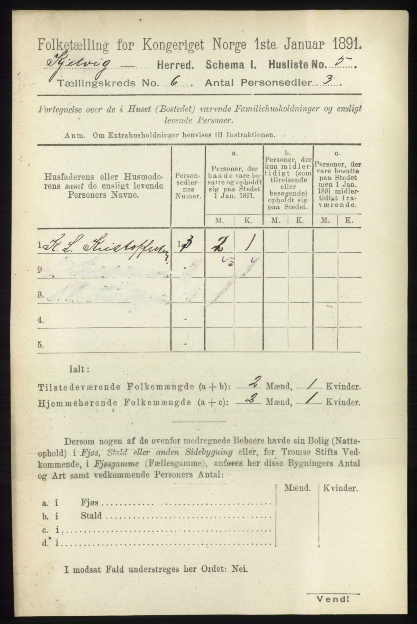 RA, 1891 census for 2019 Kjelvik, 1891, p. 587