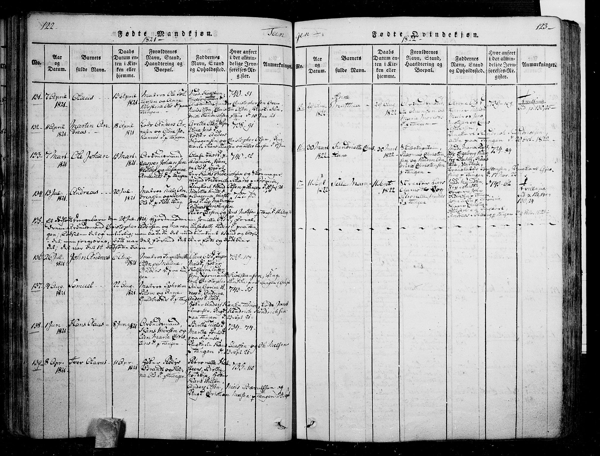 Skoger kirkebøker, AV/SAKO-A-59/F/Fa/L0002: Parish register (official) no. I 2 /2, 1814-1842, p. 122-123