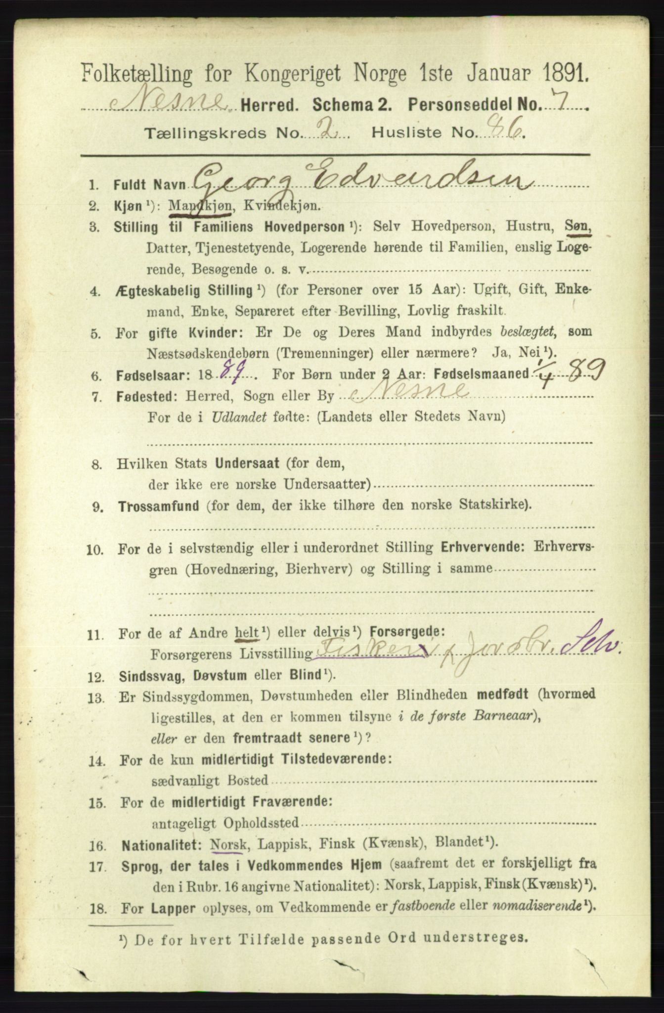 RA, 1891 census for 1828 Nesna, 1891, p. 1399