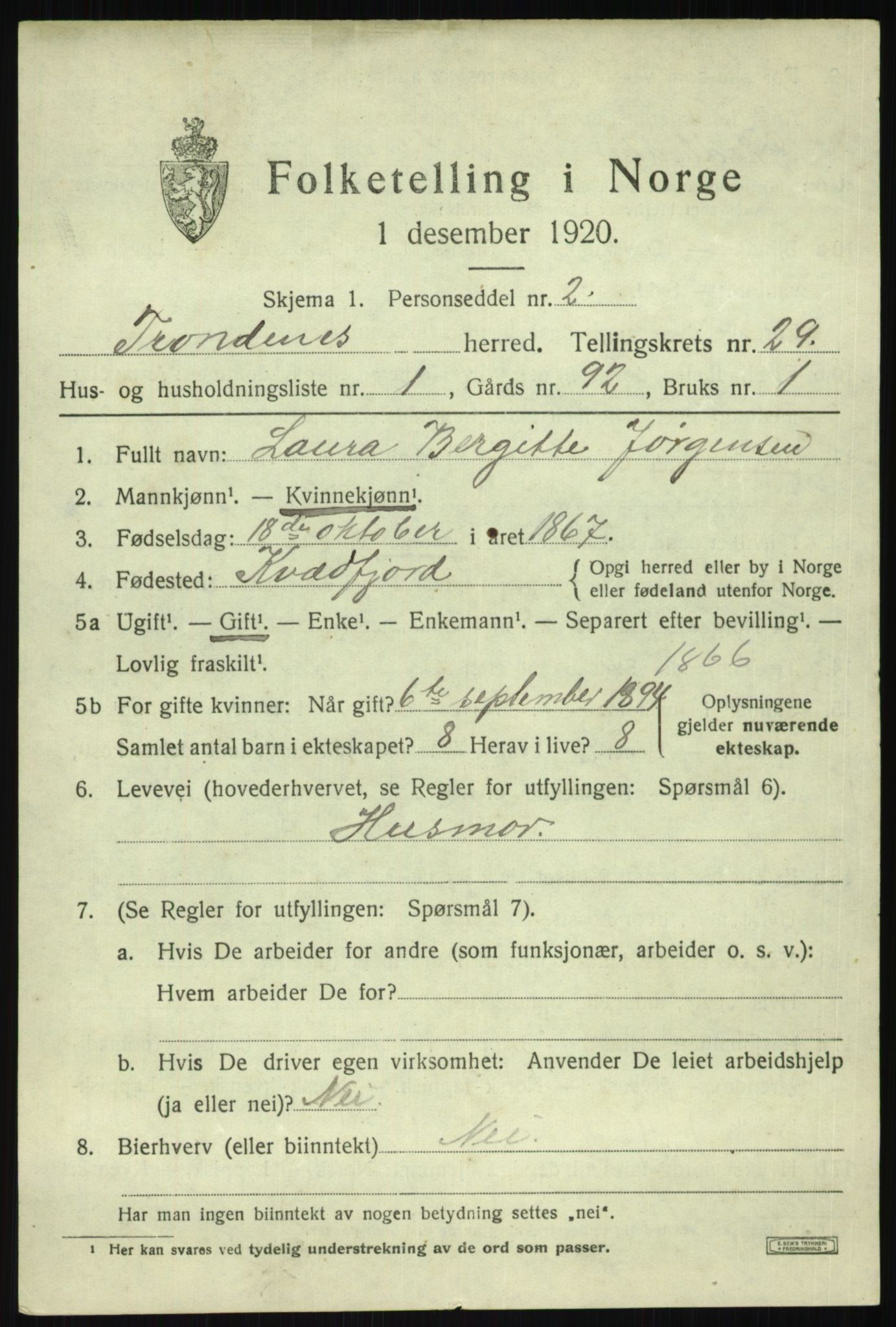 SATØ, 1920 census for Trondenes, 1920, p. 20807